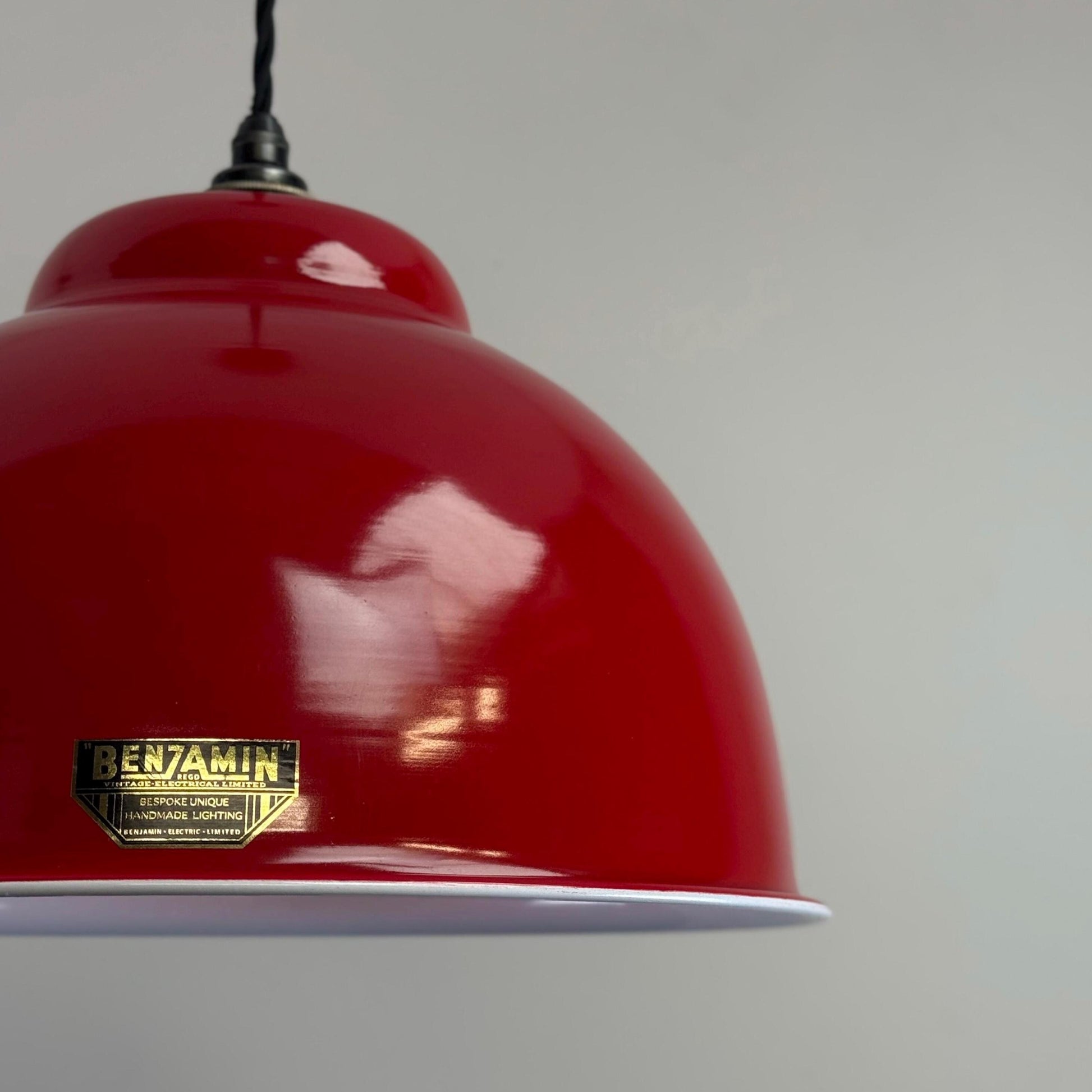 Morley XL ~ British Red RLM Deep Dome Reflector Lampshade Pendant Set Light ~ 13 Inch