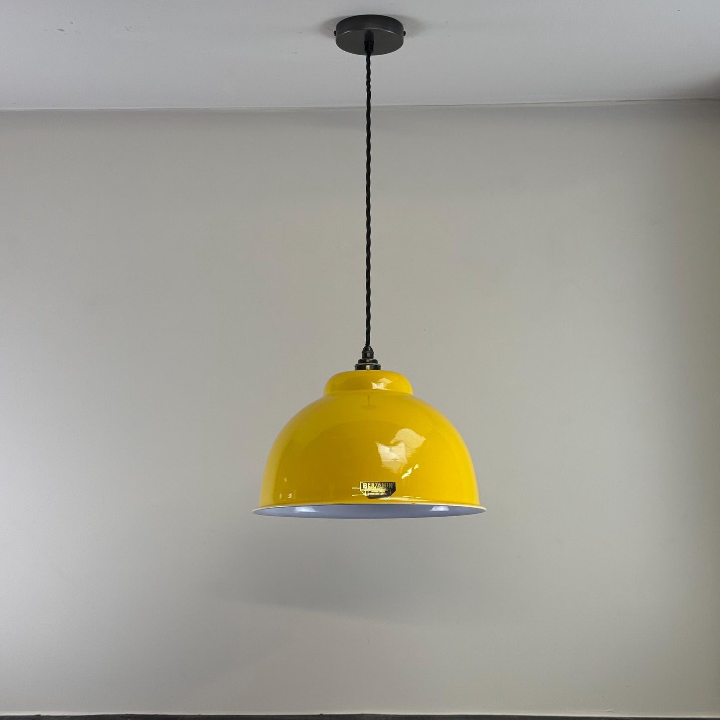 Morley XL ~ Summer Yellow RLM Deep Dome Reflector Lampshade Pendant Set Light ~ 13 Inch