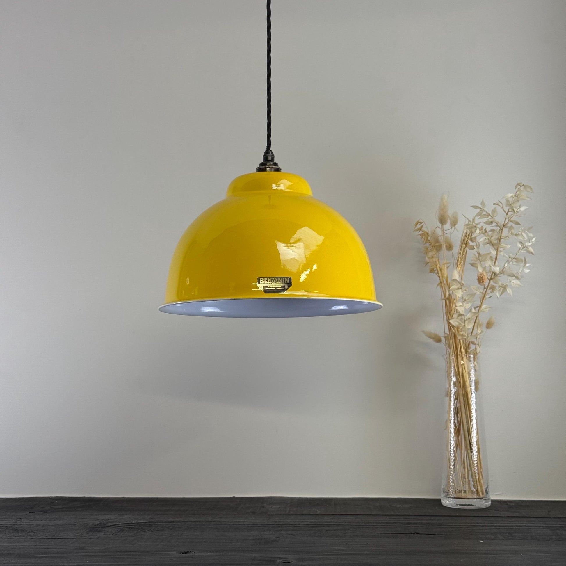 Morley XL ~ Summer Yellow RLM Deep Dome Reflector Lampshade Pendant Set Light ~ 13 Inch