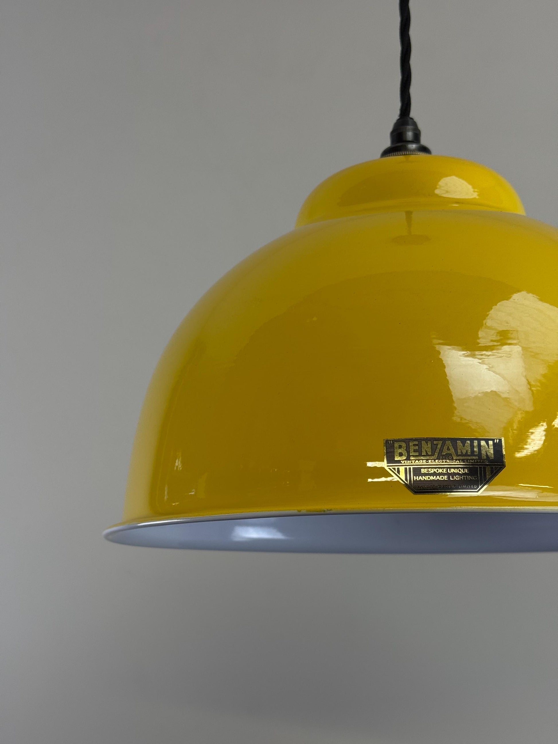 Morley XL ~ Summer Yellow RLM Deep Dome Reflector Lampshade Pendant Set Light ~ 13 Inch