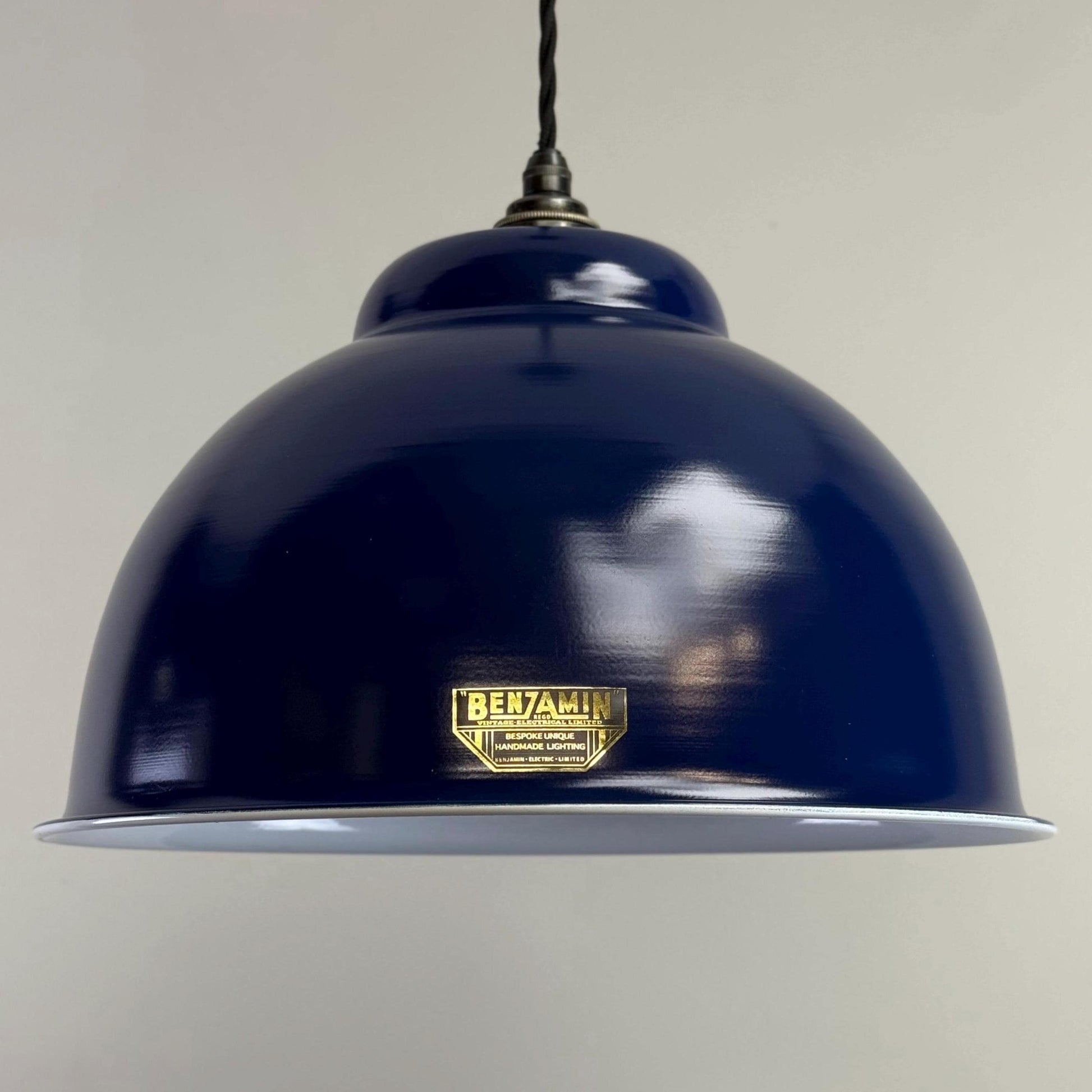Morley XL ~ Royal Blue RLM Deep Dome Reflector Lampshade Pendant Set Light ~ 13 Inch