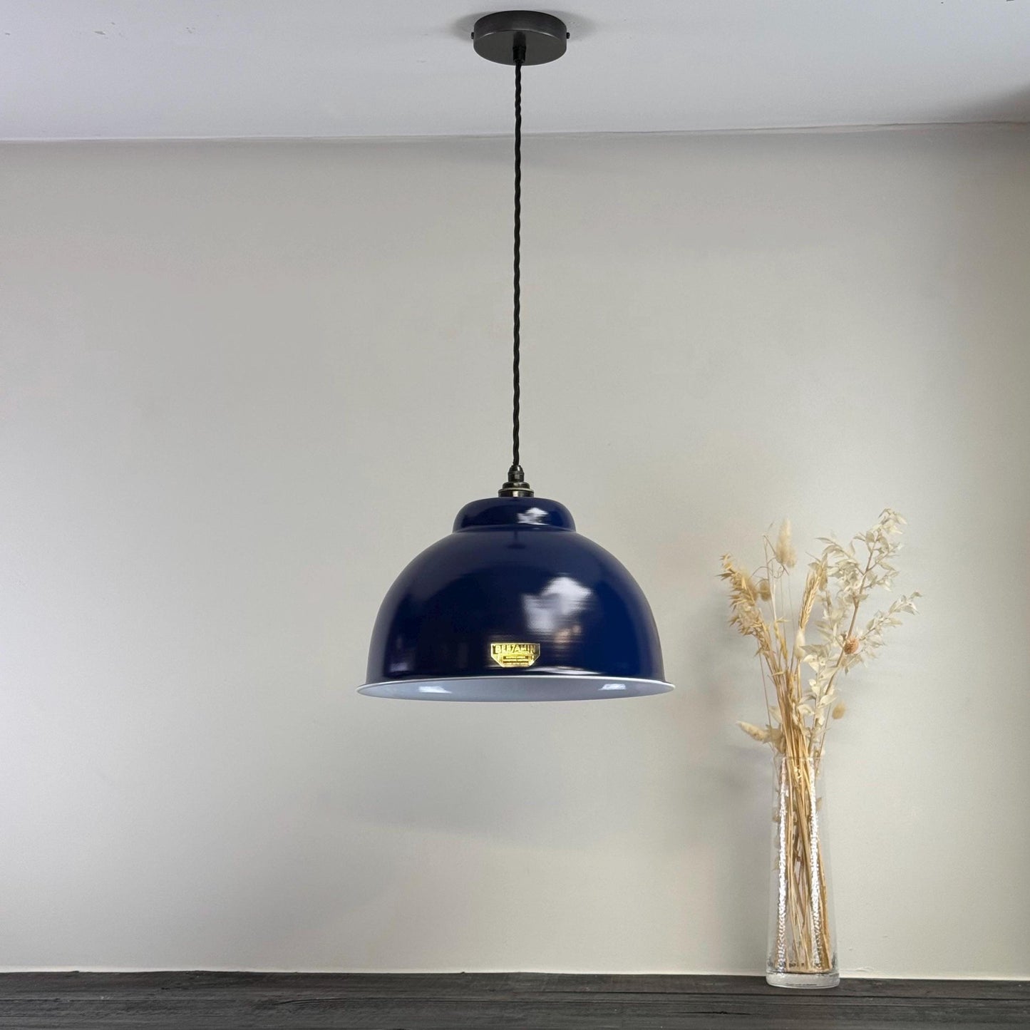 Morley XL ~ Royal Blue RLM Deep Dome Reflector Lampshade Pendant Set Light ~ 13 Inch