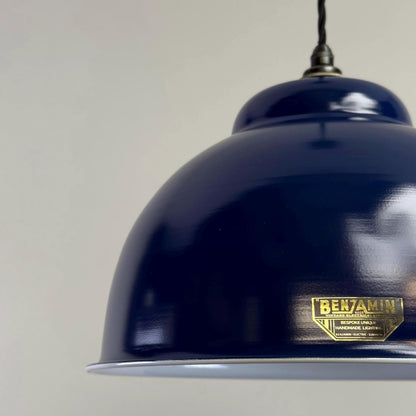 Morley XL ~ Royal Blue RLM Deep Dome Reflector Lampshade Pendant Set Light ~ 13 Inch