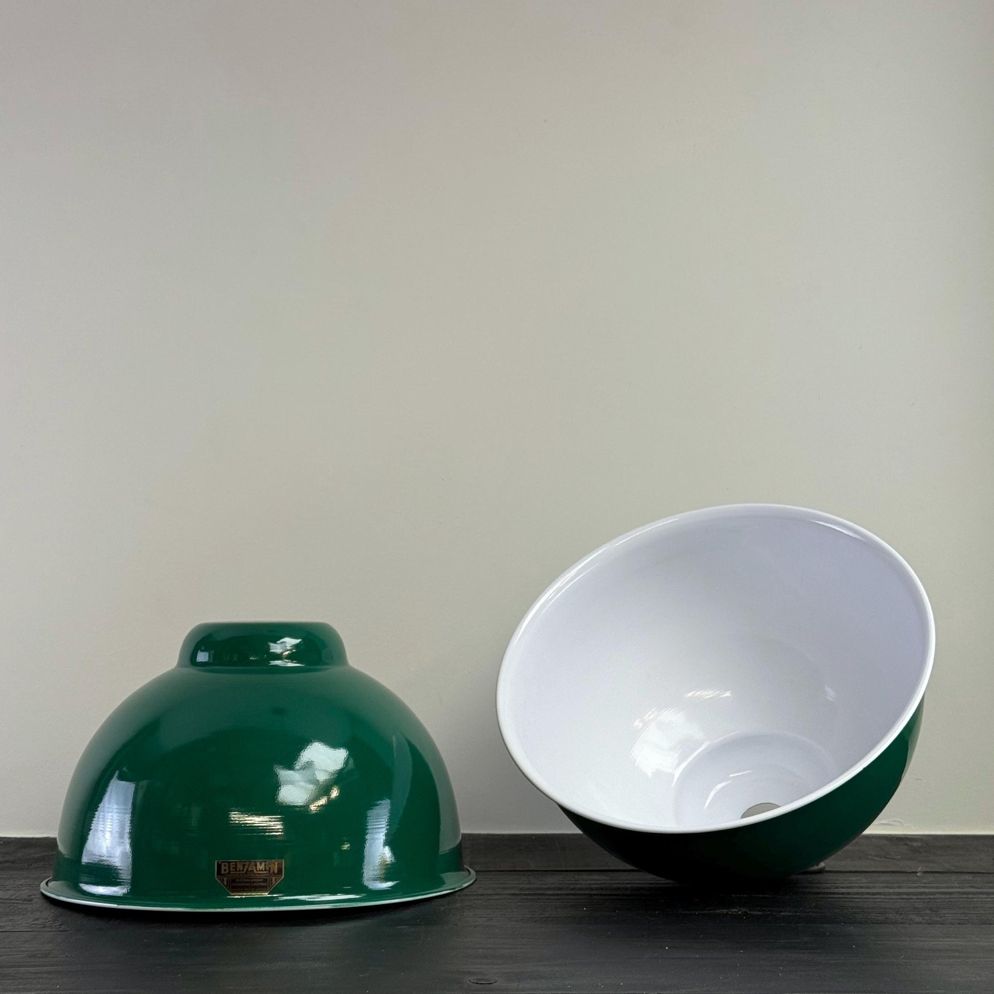 Morley XL ~ Original Green RLM Deep Dome Reflector Lampshade Pendant Set Light ~ 13 Inch