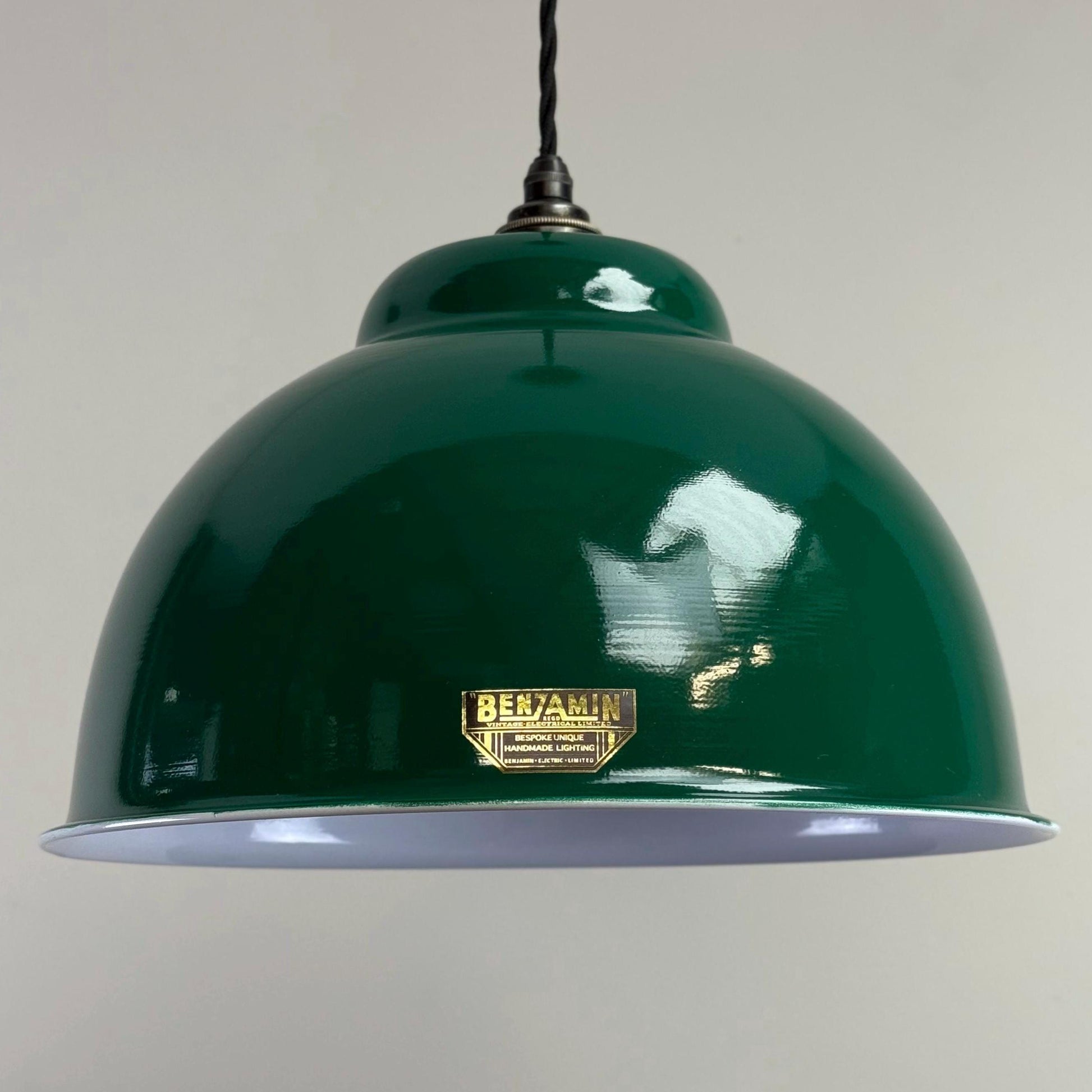 Morley XL ~ Original Green RLM Deep Dome Reflector Lampshade Pendant Set Light ~ 13 Inch