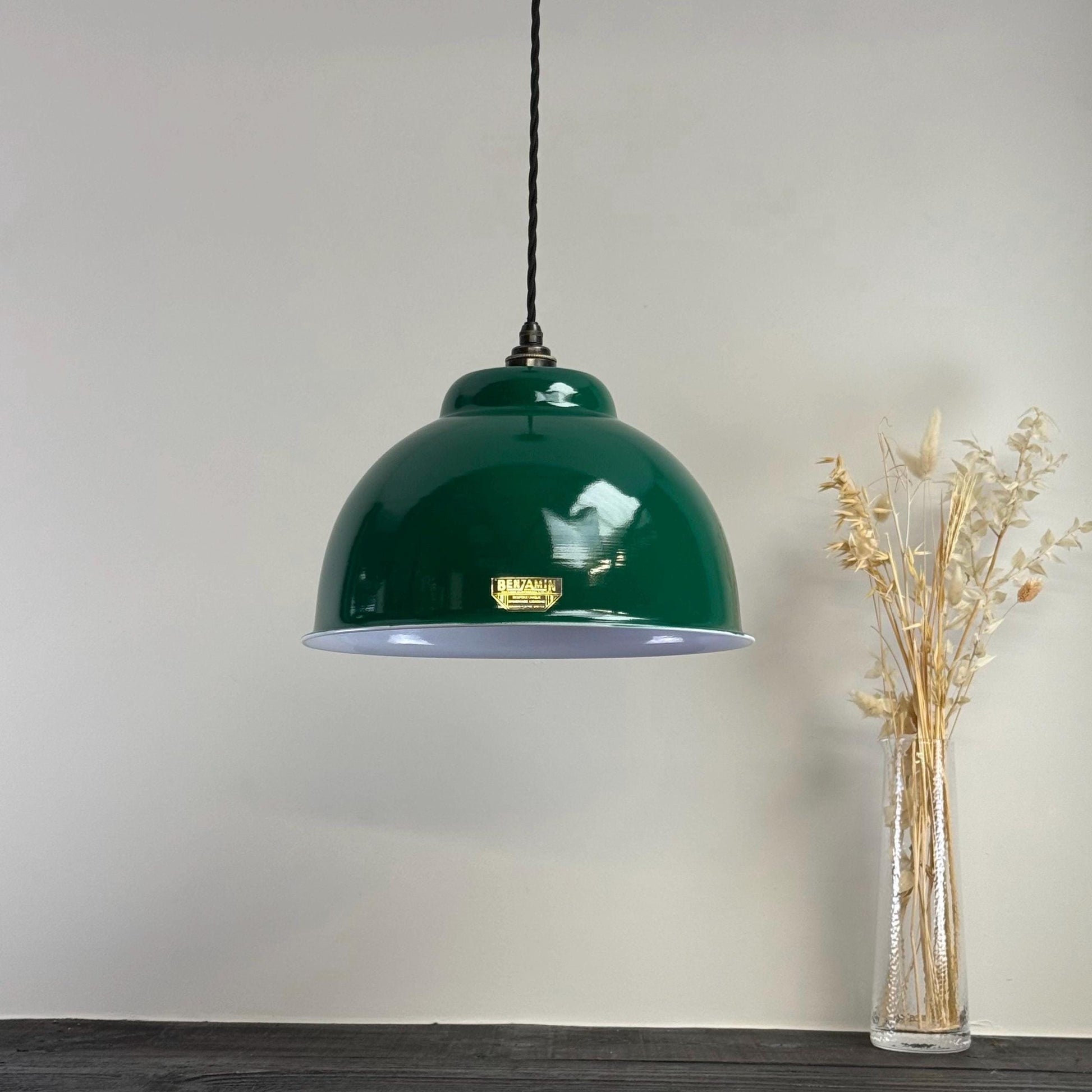 Morley XL ~ Original Green RLM Deep Dome Reflector Lampshade Pendant Set Light ~ 13 Inch