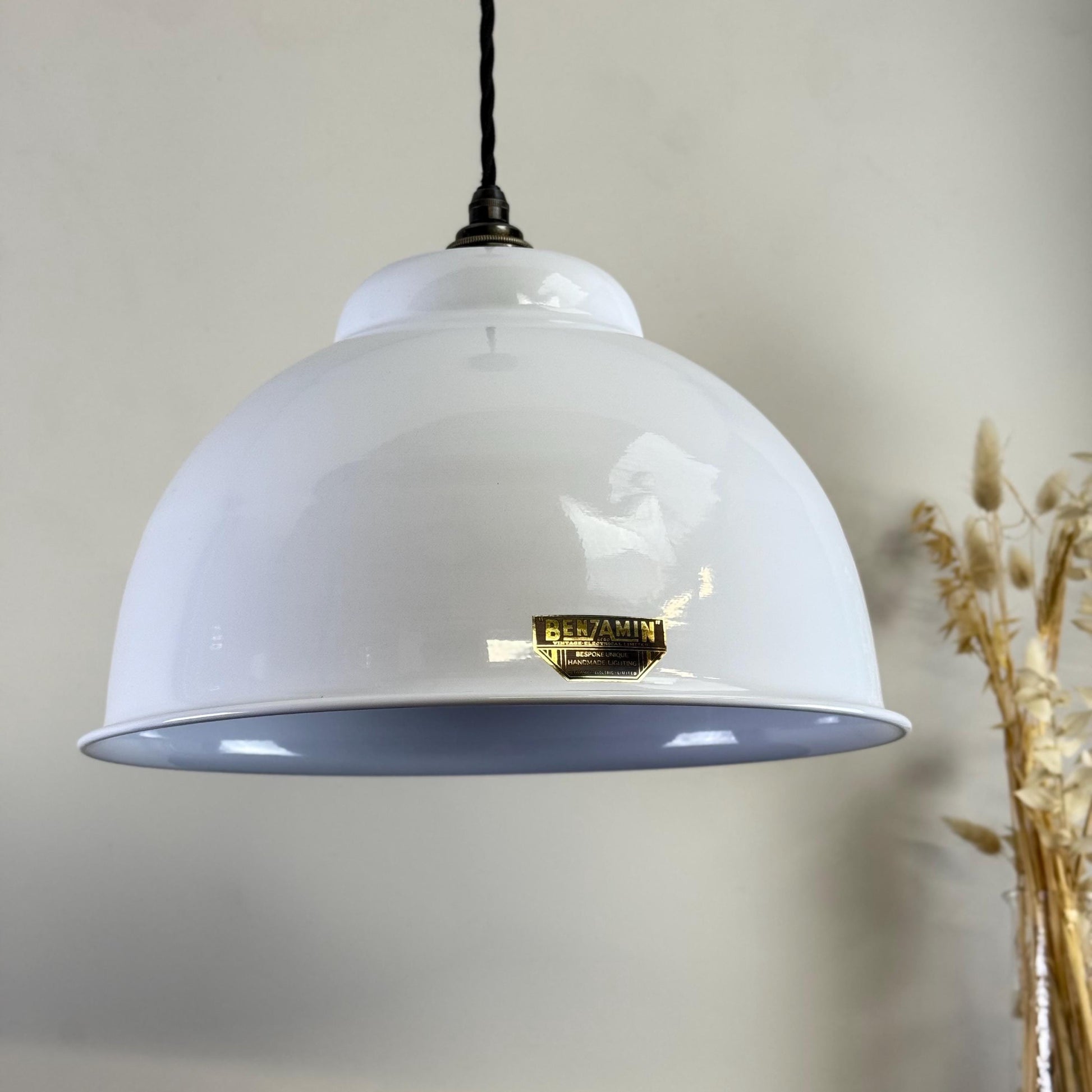 Morley XL ~ Original White RLM Deep Dome Reflector Lampshade Pendant Set Light ~ 13 Inch