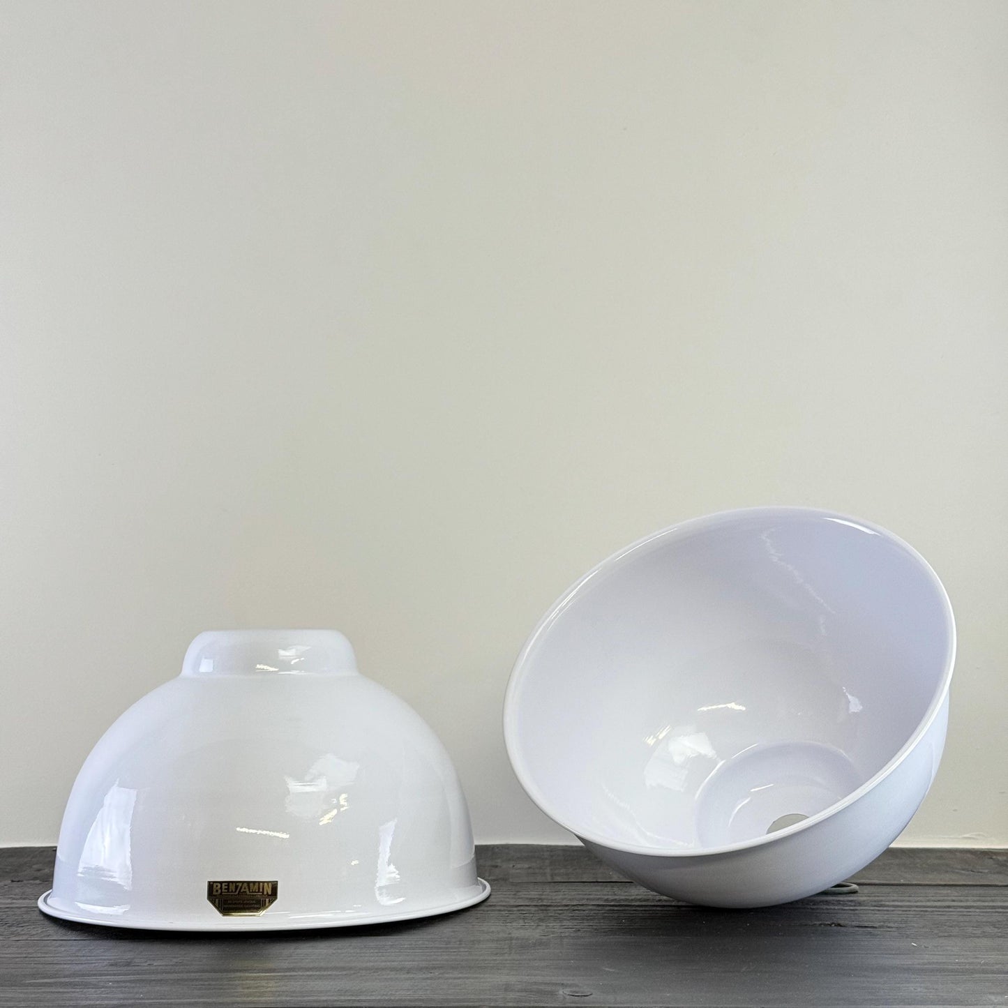 Morley XL ~ Original White RLM Deep Dome Reflector Lampshade Pendant Set Light ~ 13 Inch