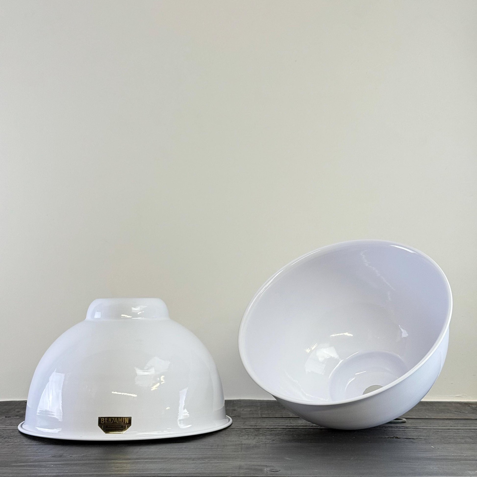 Morley XL ~ Original White RLM Deep Dome Reflector Lampshade Pendant Set Light ~ 13 Inch