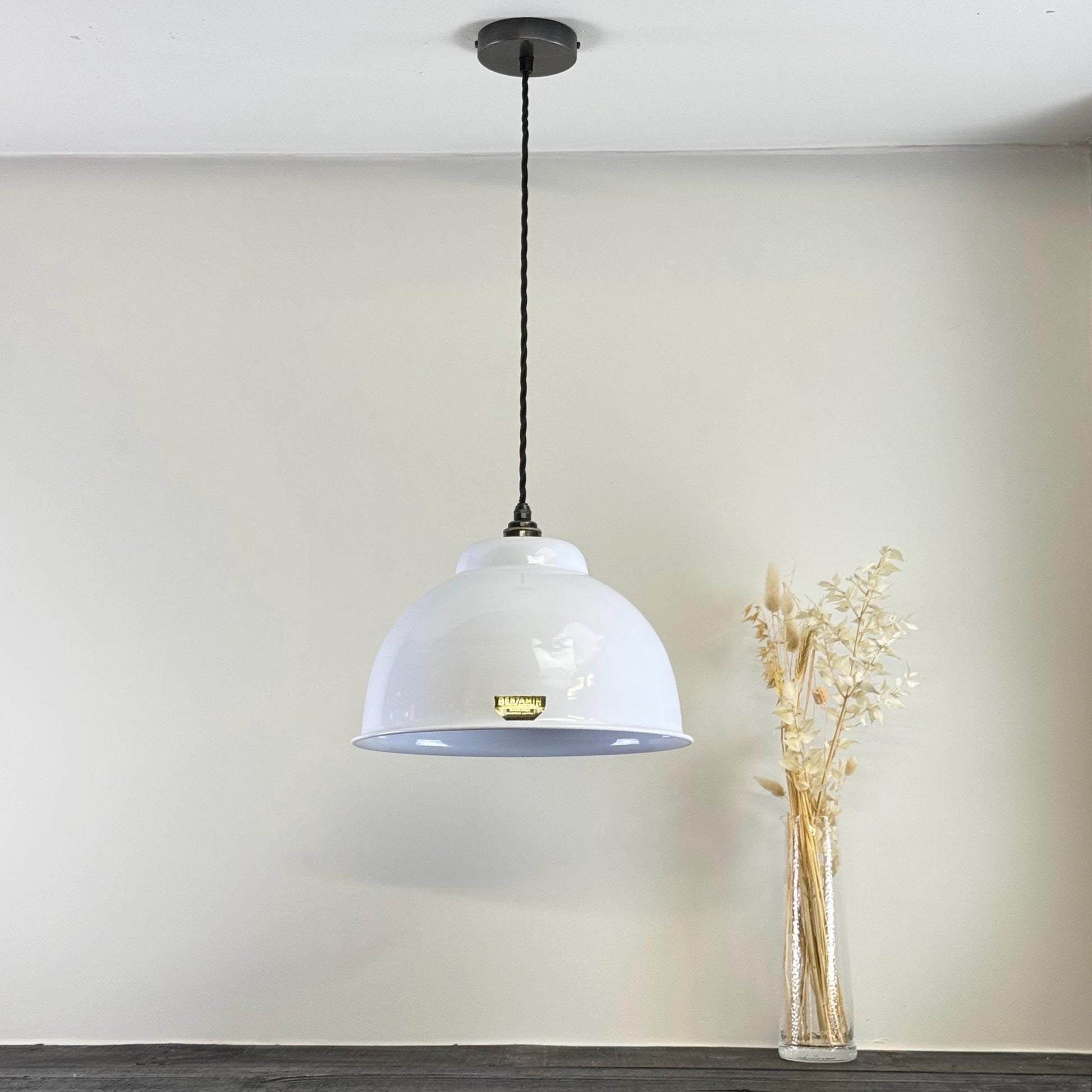 Morley XL ~ Original White RLM Deep Dome Reflector Lampshade Pendant Set Light ~ 13 Inch