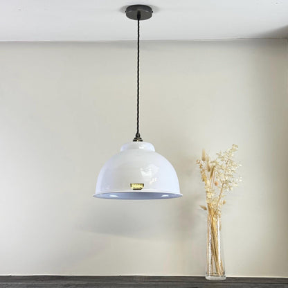 Morley XL ~ Original White RLM Deep Dome Reflector Lampshade Pendant Set Light ~ 13 Inch