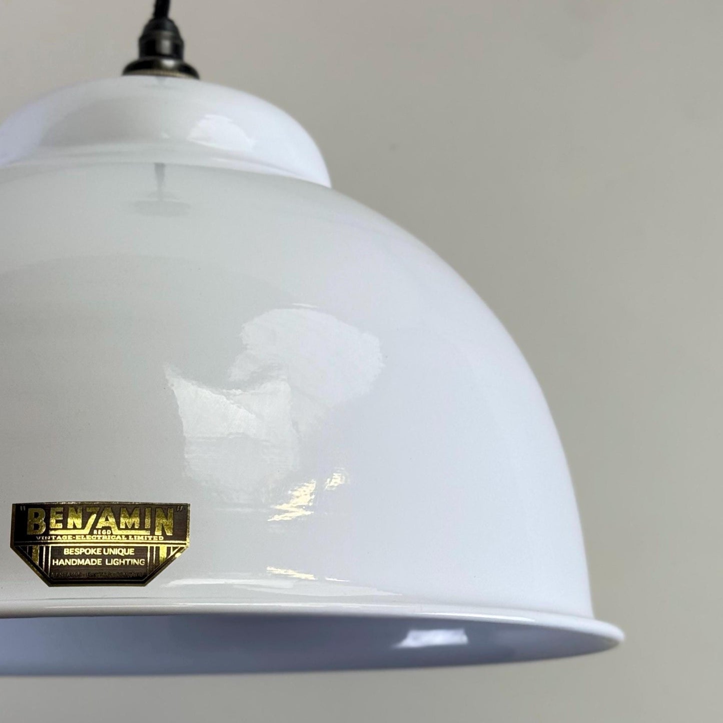 Morley XL ~ Original White RLM Deep Dome Reflector Lampshade Pendant Set Light ~ 13 Inch