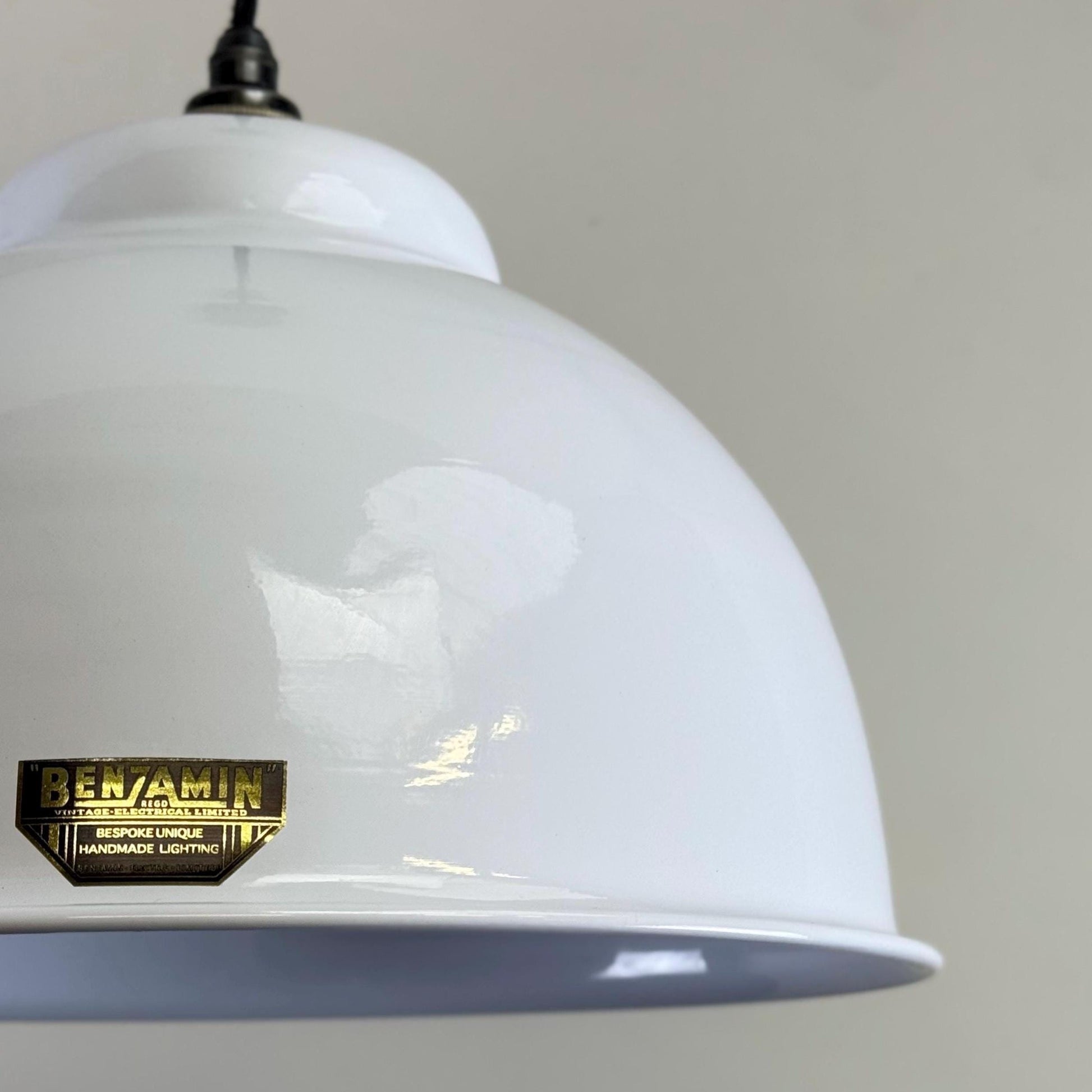 Morley XL ~ Original White RLM Deep Dome Reflector Lampshade Pendant Set Light ~ 13 Inch