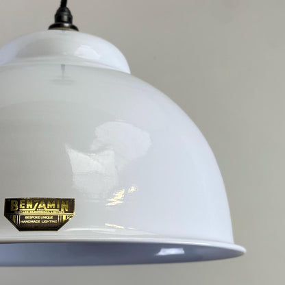 Morley XL ~ Original White RLM Deep Dome Reflector Lampshade Pendant Set Light ~ 13 Inch