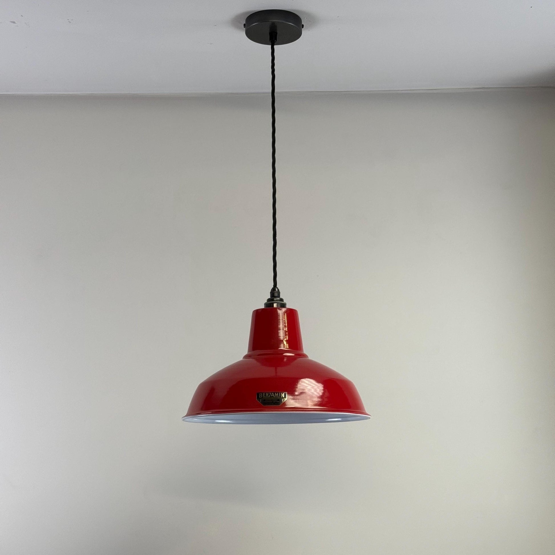 Filby ~ British Red RLM Reflector Lampshade Pendant Set Light ~ 12.5 Inch *Worn*