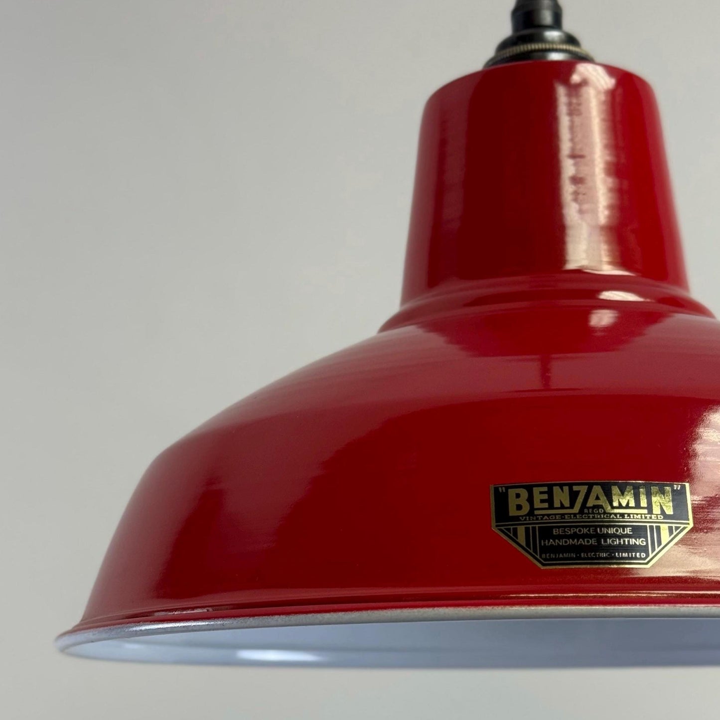 Filby ~ British Red RLM Reflector Lampshade Pendant Set Light ~ 12.5 Inch *Worn*