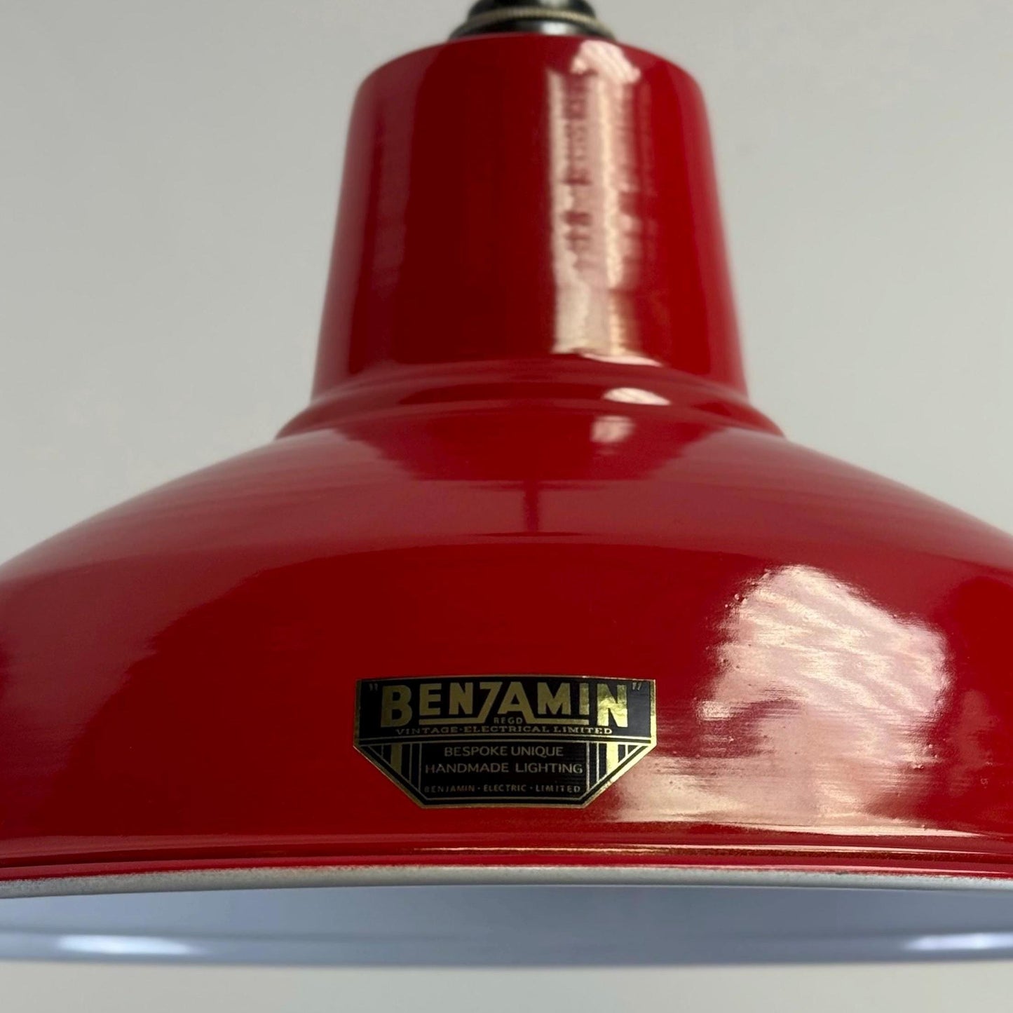 Filby ~ British Red RLM Reflector Lampshade Pendant Set Light ~ 12.5 Inch *Worn*