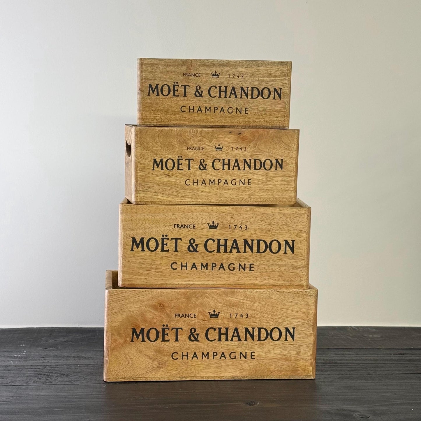Storage Wooden Boxes Moët & Chandon Champagne Crates Natural Finish