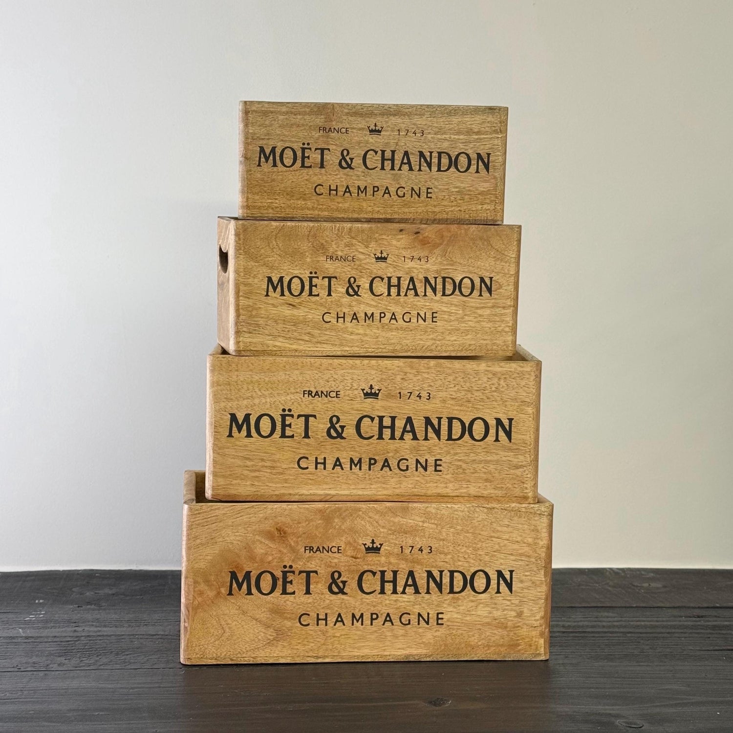 Storage Wooden Boxes Moët & Chandon Champagne Crates Natural Finish