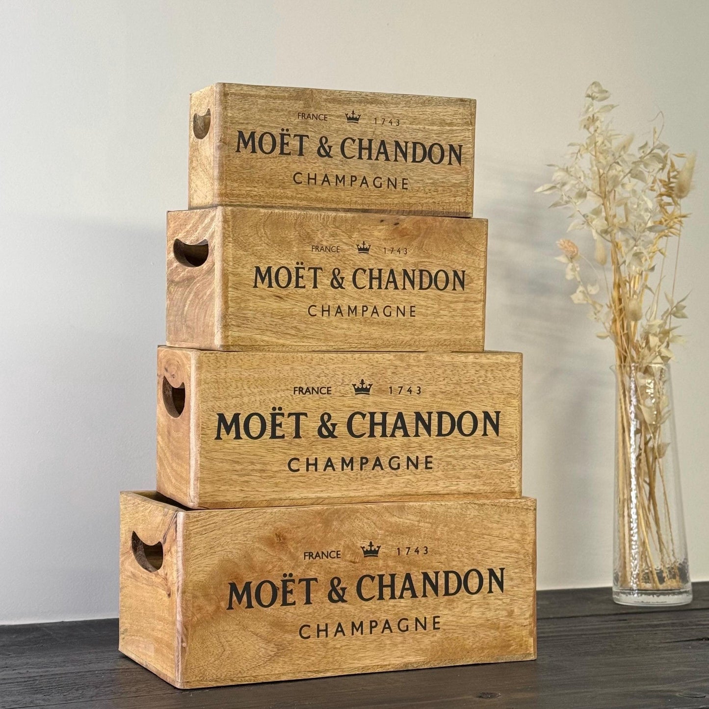 Storage Wooden Boxes Moët & Chandon Champagne Crates Natural Finish