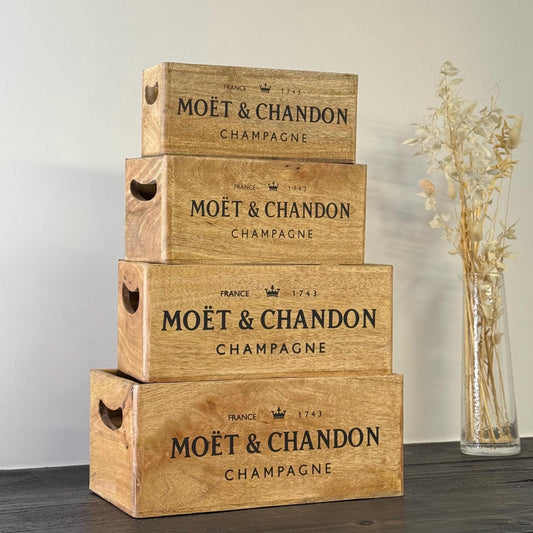 Storage Wooden Boxes Moët & Chandon Champagne Crates Natural Finish