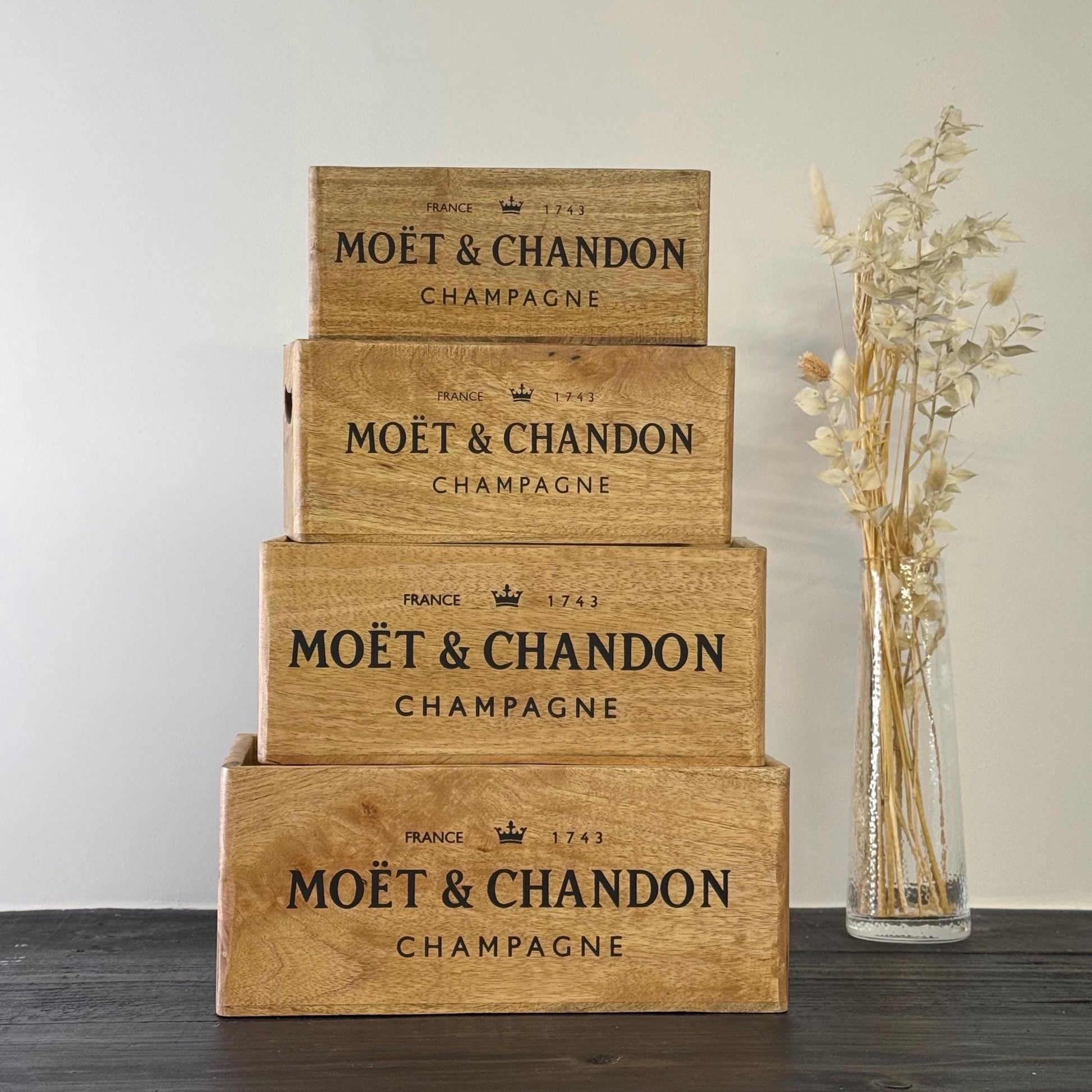 Storage Wooden Boxes Moët & Chandon Champagne Crates Natural Finish