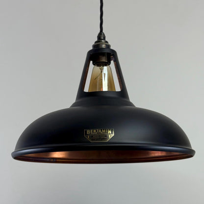 Cawston XL ~ Matt Black & Antique Copper Lampshade Slotted Design Pendant Ceiling Light ~ 14 Inch