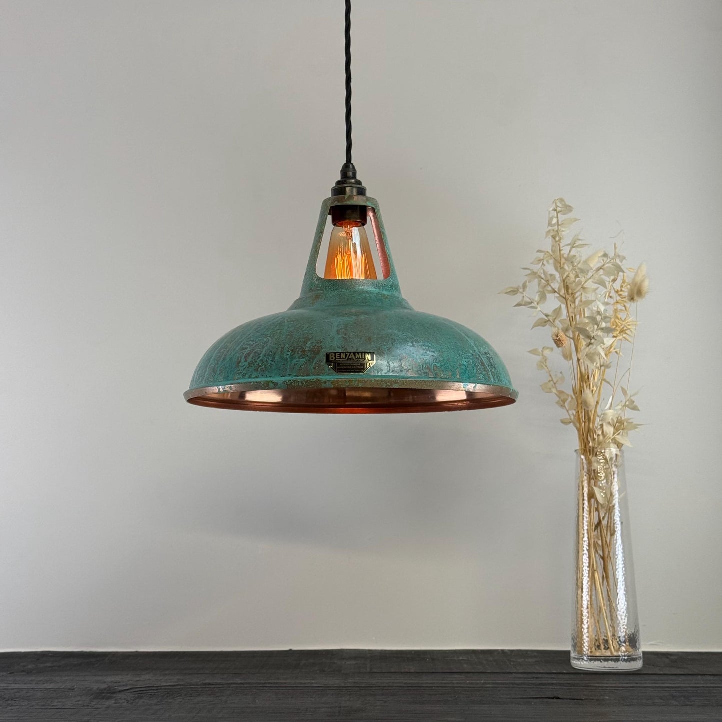Cawston XL ~ Solid Copper Verdigris Patina Reflector Shade Pendant Set Light | Ceiling Dining Room | Kitchen Table | Vintage Filament Bulb