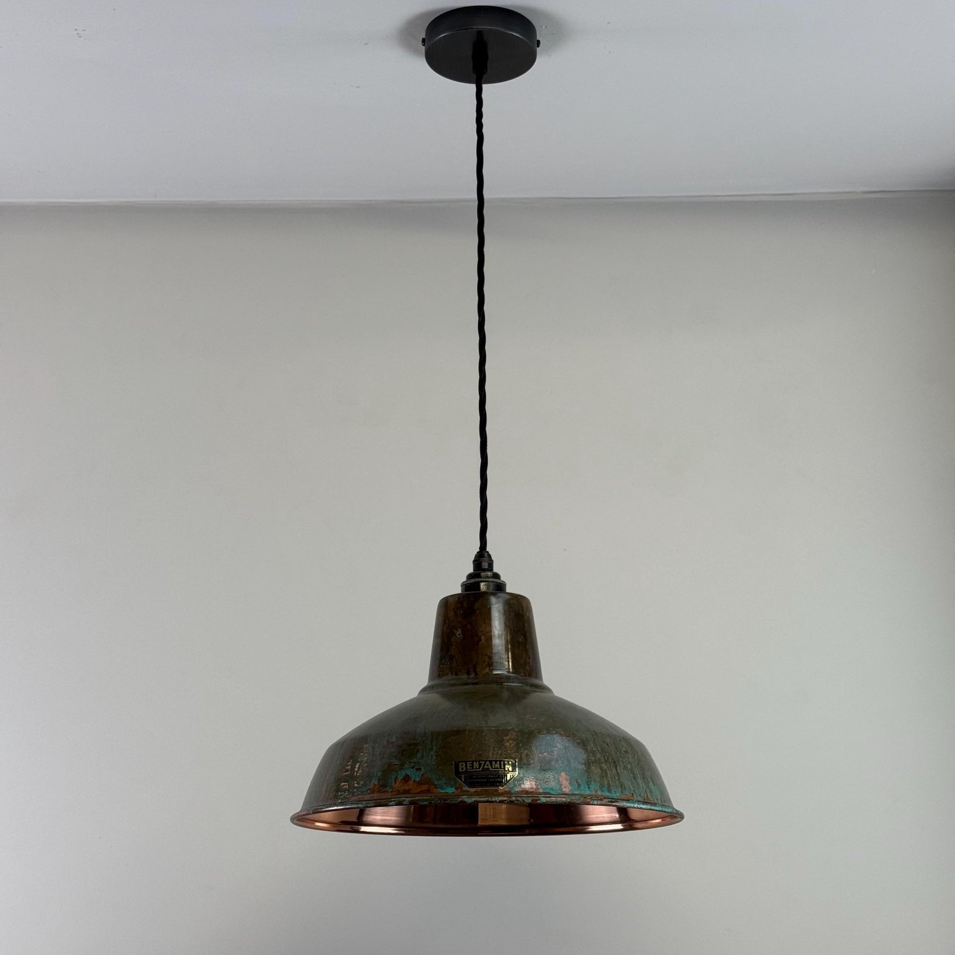 Filby ~ Solid Copper Verdigris Patina Reflector Shade Pendant Set Light | Ceiling Dining Room | Kitchen Table | Vintage Bulb | 12.5 Inch