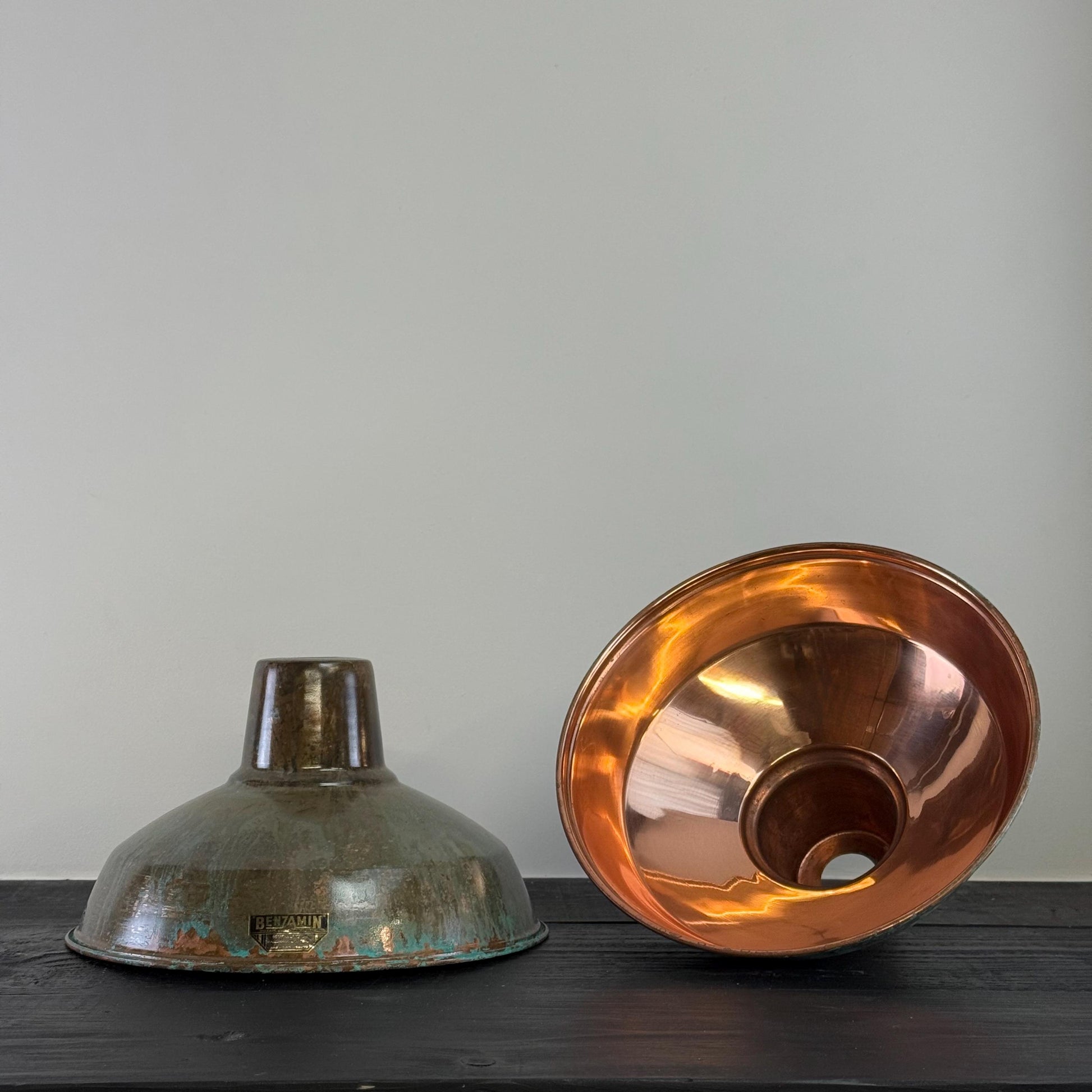 Filby ~ Solid Copper Verdigris Patina Reflector Shade Pendant Set Light | Ceiling Dining Room | Kitchen Table | Vintage Bulb | 12.5 Inch