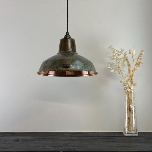 Filby ~ Solid Copper Verdigris Patina Reflector Shade Pendant Set Light | Ceiling Dining Room | Kitchen Table | Vintage Bulb | 12.5 Inch