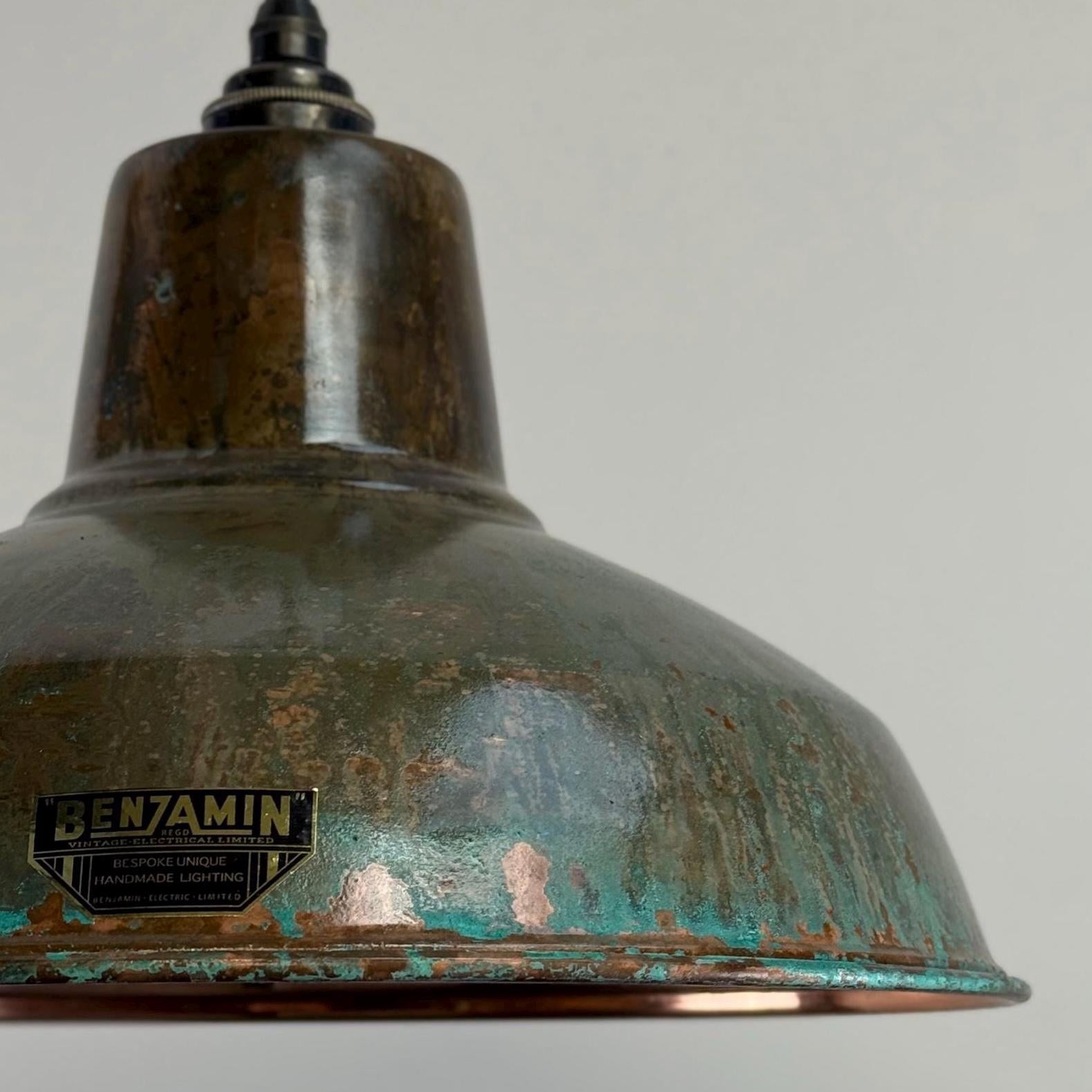 Filby ~ Solid Copper Verdigris Patina Reflector Shade Pendant Set Light | Ceiling Dining Room | Kitchen Table | Vintage Bulb | 12.5 Inch