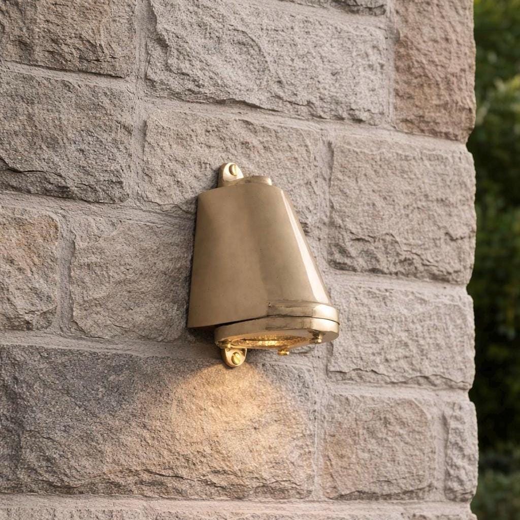 Holt ~ Solid Raw Brass Mast Down Wall Light Outdoor & Bathroom LED Solid Brass | 5 Inch