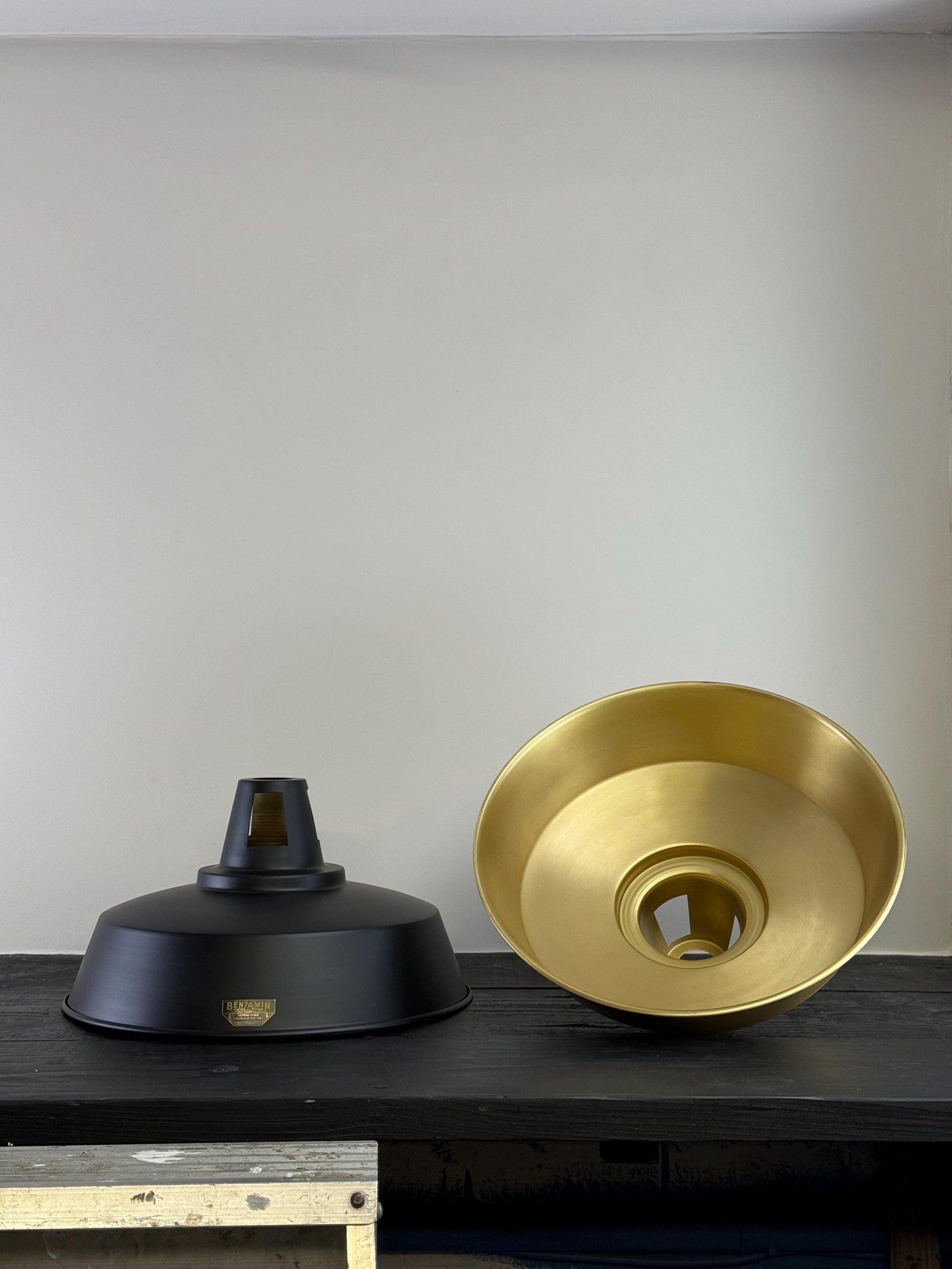 Wolferton XL ~ Matt Black & Brass Lampshade Coolie Design Pendant Ceiling Light ~ 15.5 Inch