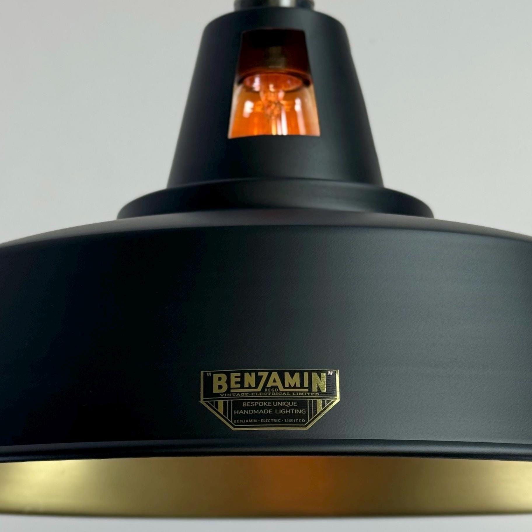 Wolferton XL ~ Matt Black & Brass Lampshade Coolie Design Pendant Ceiling Light ~ 15.5 Inch