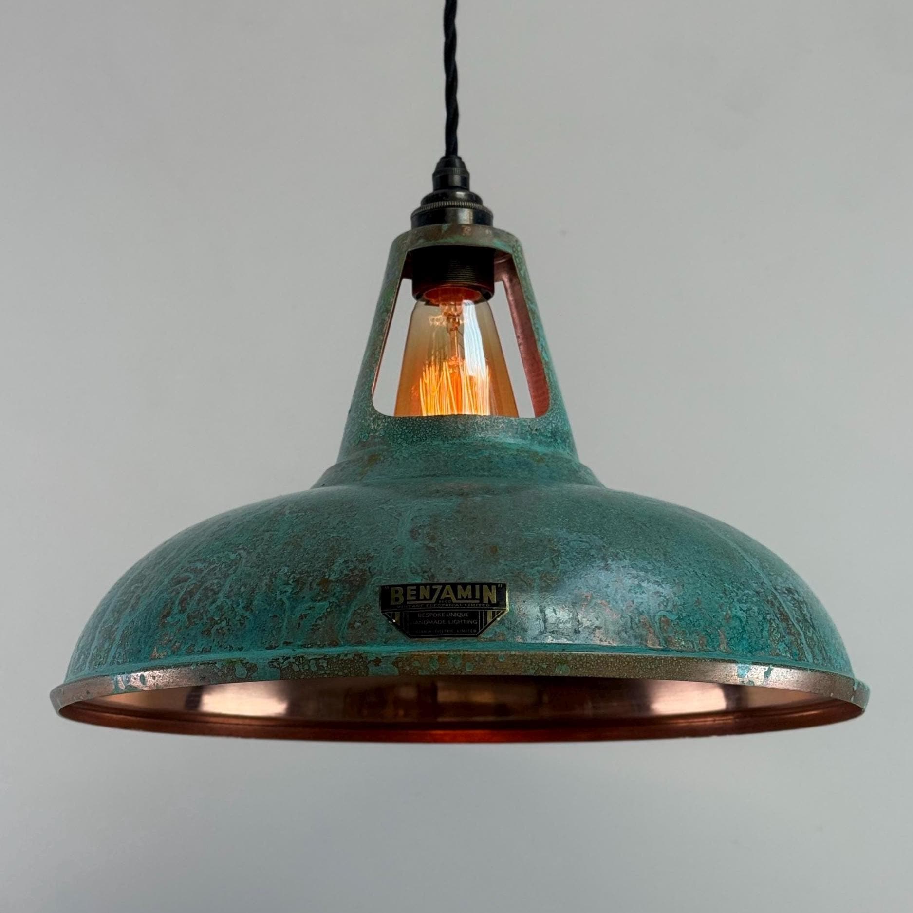 Cawston XL ~ Solid Copper Verdigris Patina Reflector Shade Pendant Set Light | Ceiling Dining Room | Kitchen Table | Vintage Filament Bulb
