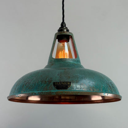 Cawston XL ~ Solid Copper Verdigris Patina Reflector Shade Pendant Set Light | Ceiling Dining Room | Kitchen Table | Vintage Filament Bulb