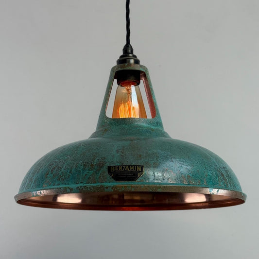 Cawston XL ~ Solid Copper Verdigris Patina Reflector Shade Pendant Set Light | Ceiling Dining Room | Kitchen Table | Vintage Filament Bulb