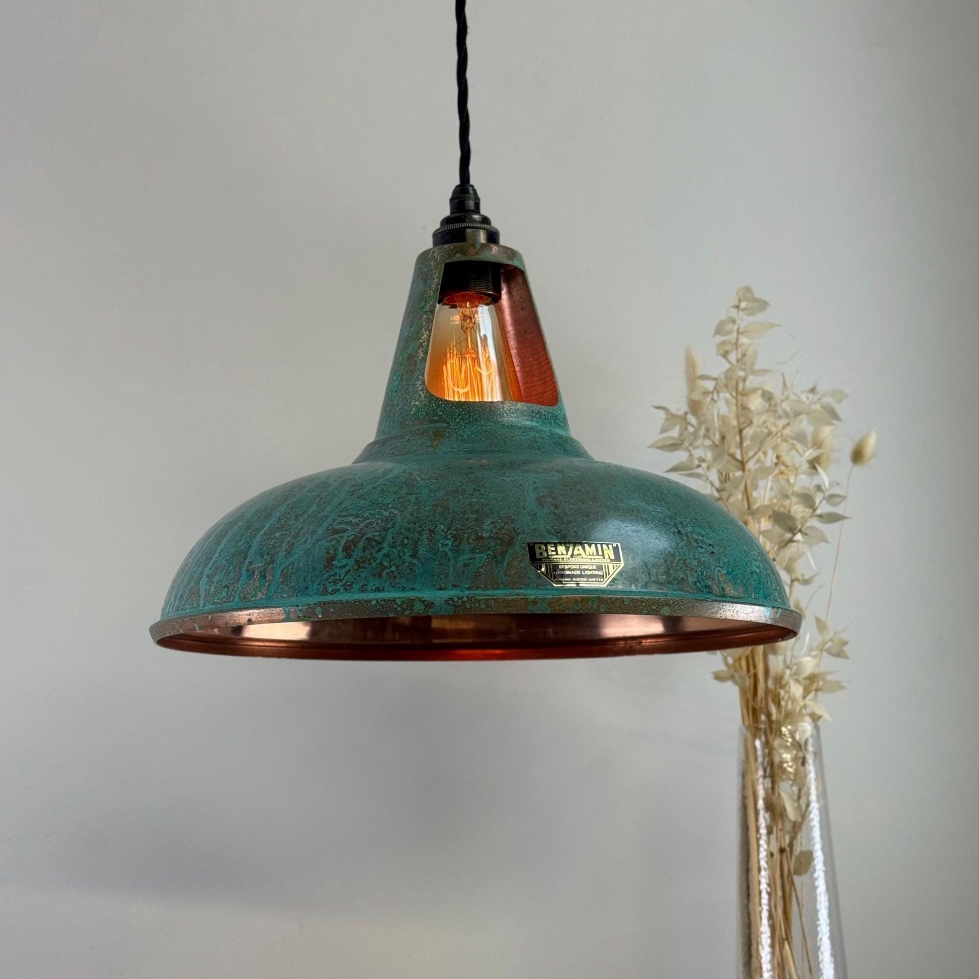 Cawston XL ~ Solid Copper Verdigris Patina Reflector Shade Pendant Set Light | Ceiling Dining Room | Kitchen Table | Vintage Filament Bulb