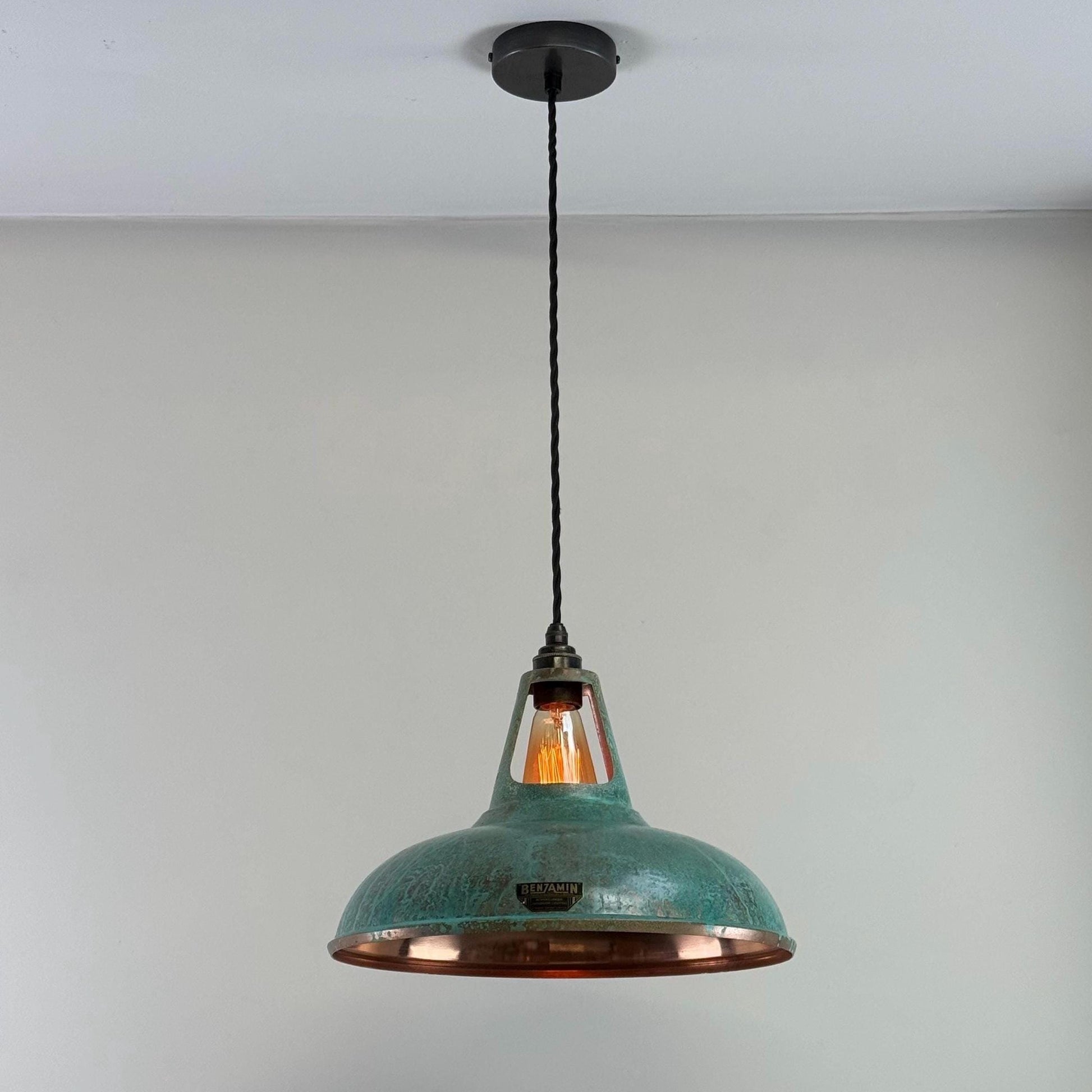 Cawston XL ~ Solid Copper Verdigris Patina Reflector Shade Pendant Set Light | Ceiling Dining Room | Kitchen Table | Vintage Filament Bulb