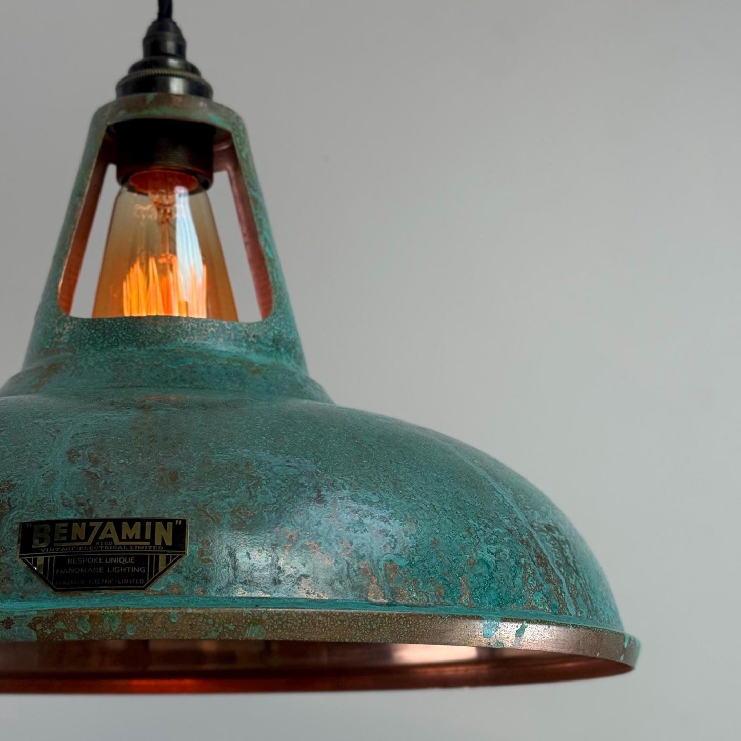Cawston XL ~ Solid Copper Verdigris Patina Reflector Shade Pendant Set Light | Ceiling Dining Room | Kitchen Table | Vintage Filament Bulb