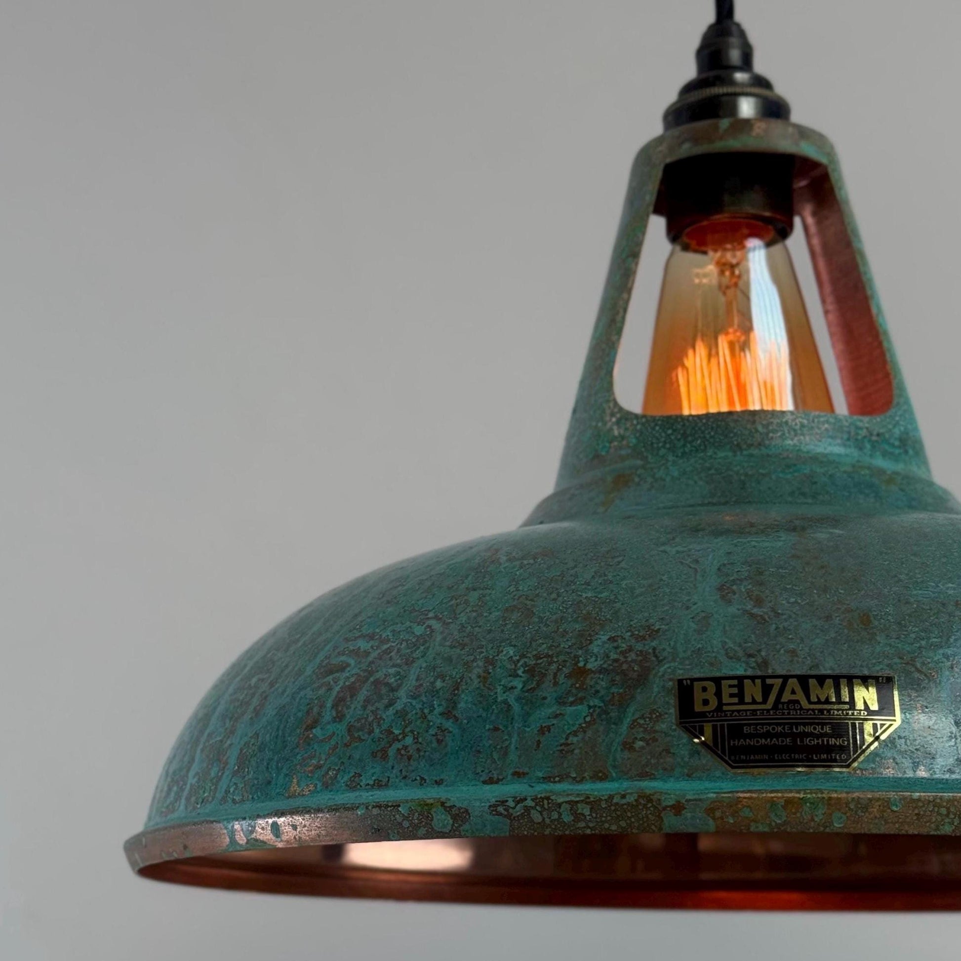 Cawston XL ~ Solid Copper Verdigris Patina Reflector Shade Pendant Set Light | Ceiling Dining Room | Kitchen Table | Vintage Filament Bulb