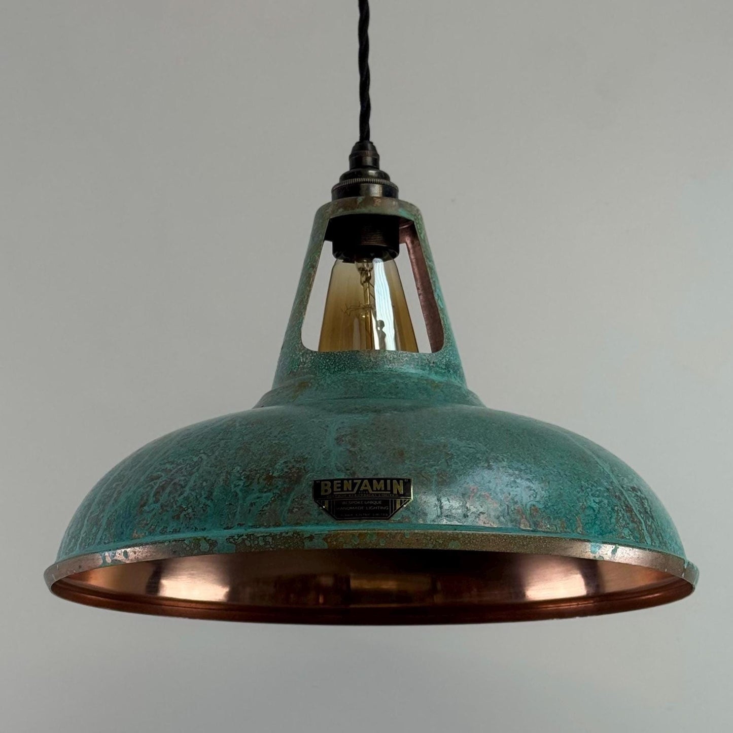 Cawston XL ~ Solid Copper Verdigris Patina Reflector Shade Pendant Set Light | Ceiling Dining Room | Kitchen Table | Vintage Filament Bulb