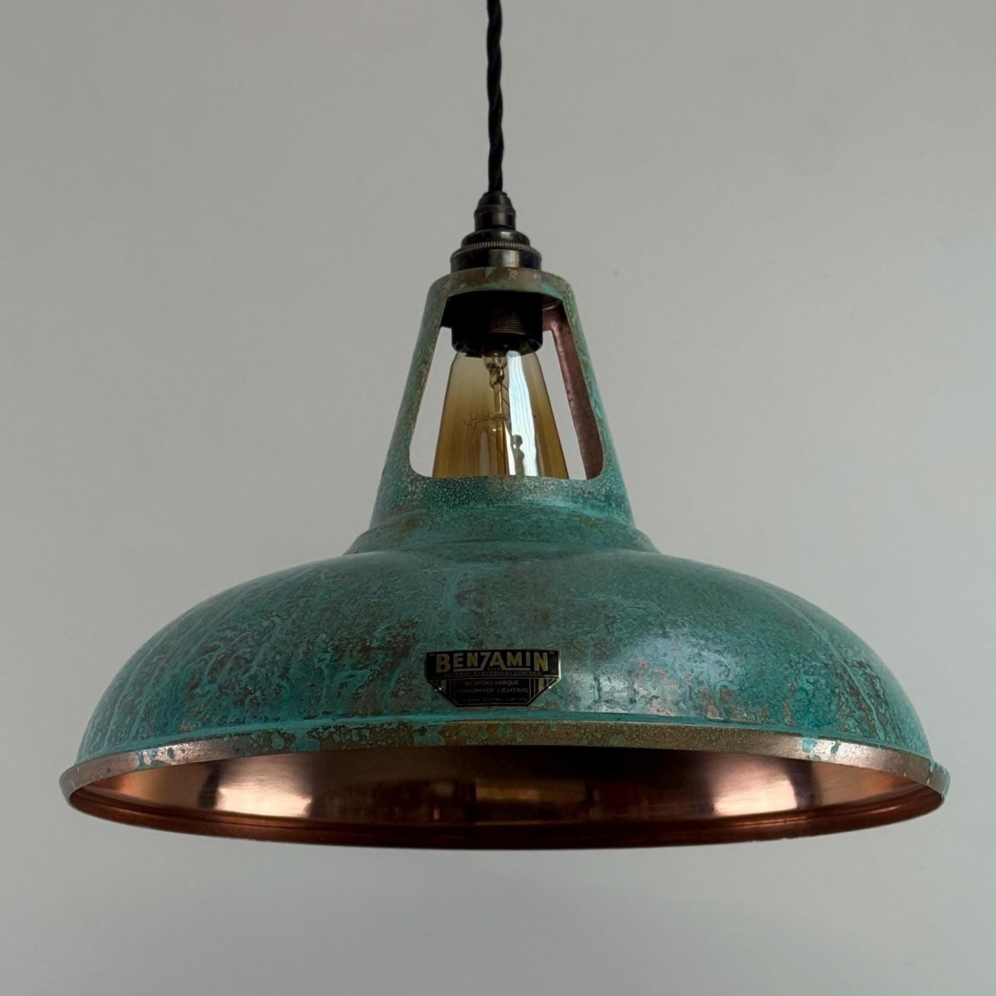 Cawston XL ~ Solid Copper Verdigris Patina Reflector Shade Pendant Set Light | Ceiling Dining Room | Kitchen Table | Vintage Filament Bulb