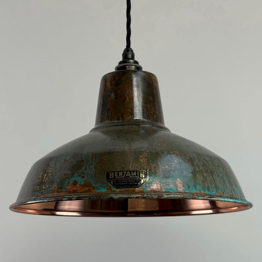 Filby ~ Solid Copper Verdigris Patina Reflector Shade Pendant Set Light | Ceiling Dining Room | Kitchen Table | Vintage Bulb | 12.5 Inch