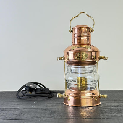 Solid Copper & Brass Anchor Table Lamp Maritime Ship Lantern Boat Light