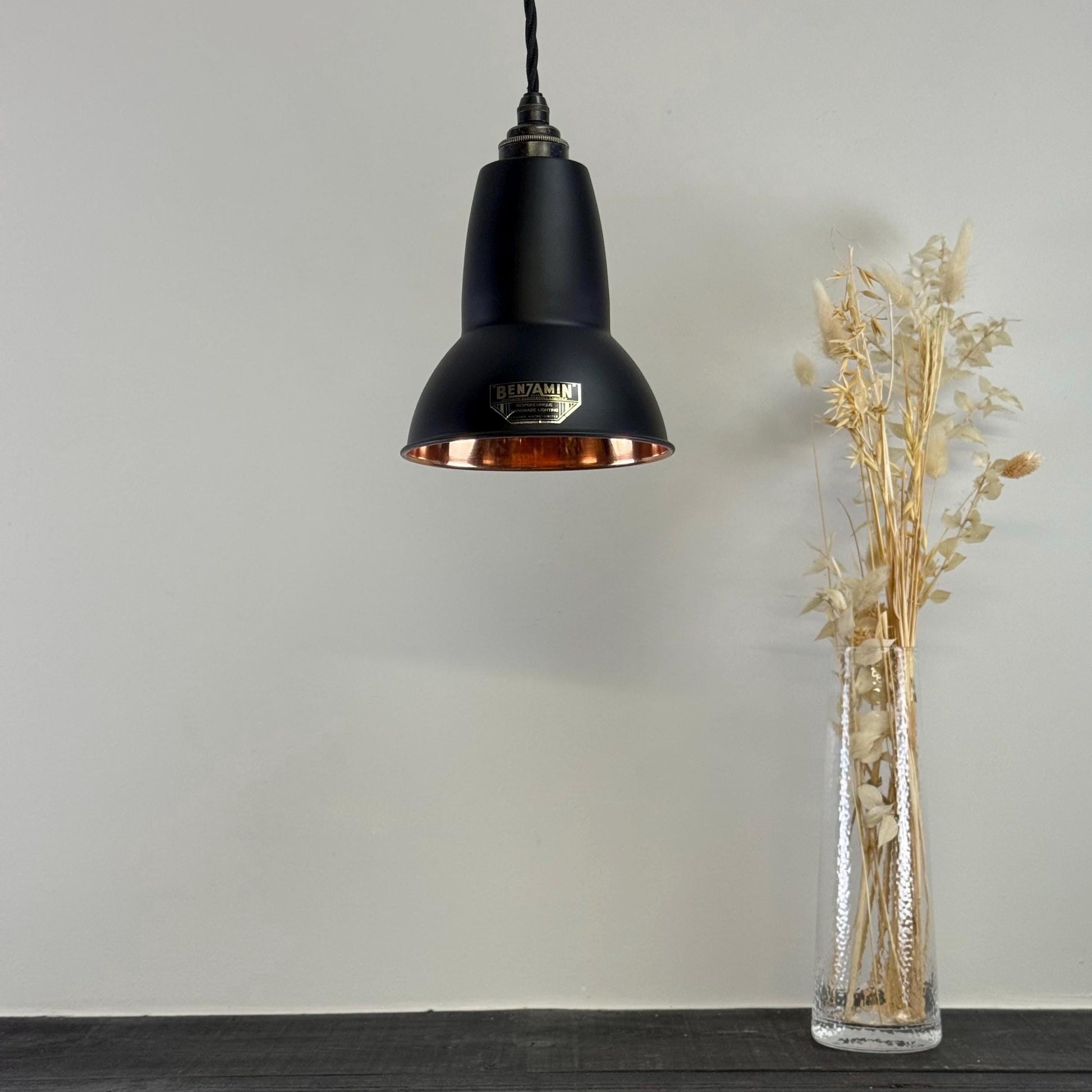 Alby - Matt Black & Solid Copper Lampshade Pendant Set Light - 6 Inch