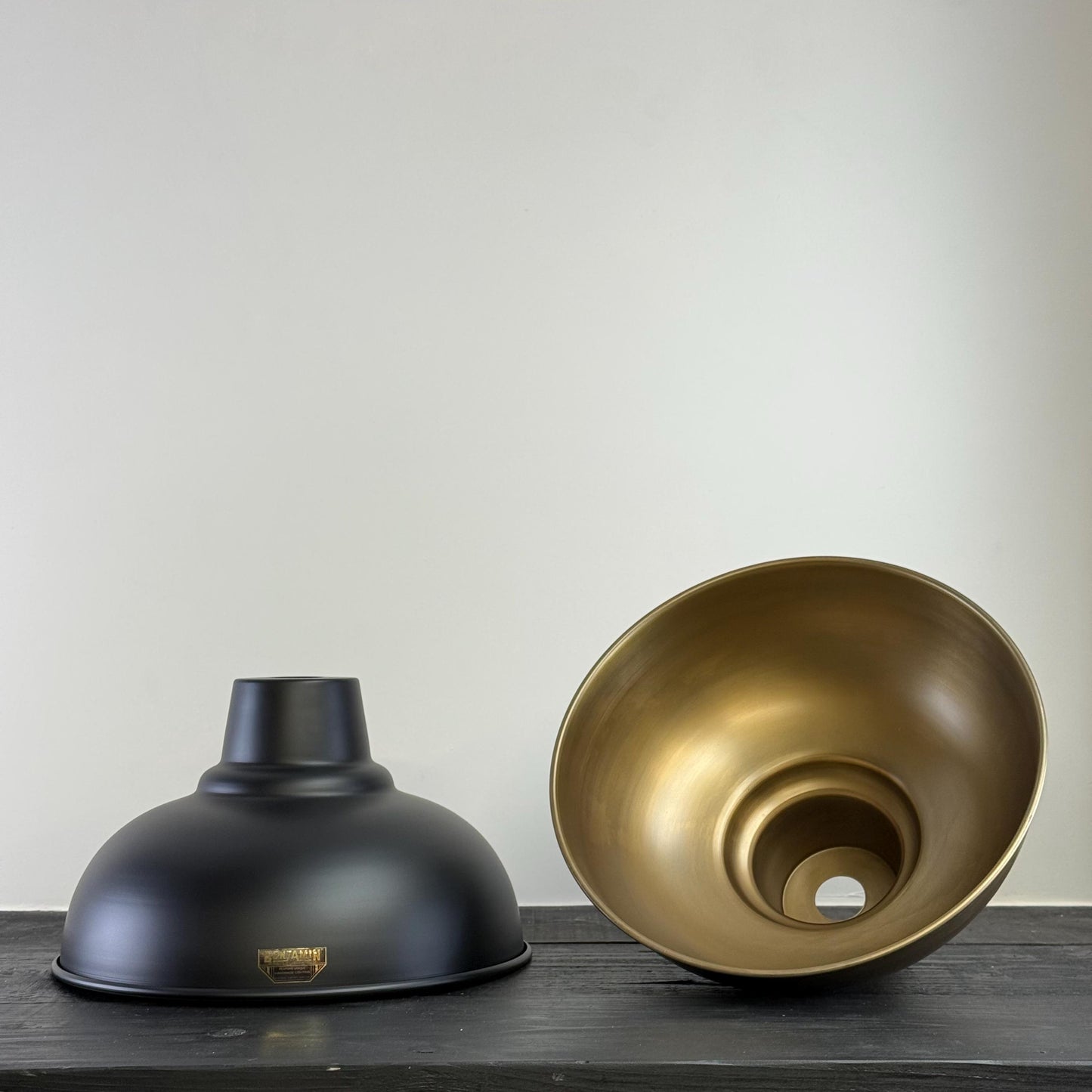 Salthouse XL ~ Matt Black & Antique Brass Dome Lampshade Pendant Ceiling Light ~ 14.5 Inch