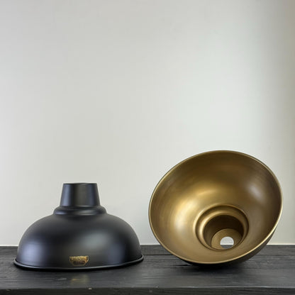Salthouse XL ~ Matt Black & Antique Brass Dome Lampshade Pendant Ceiling Light ~ 14.5 Inch