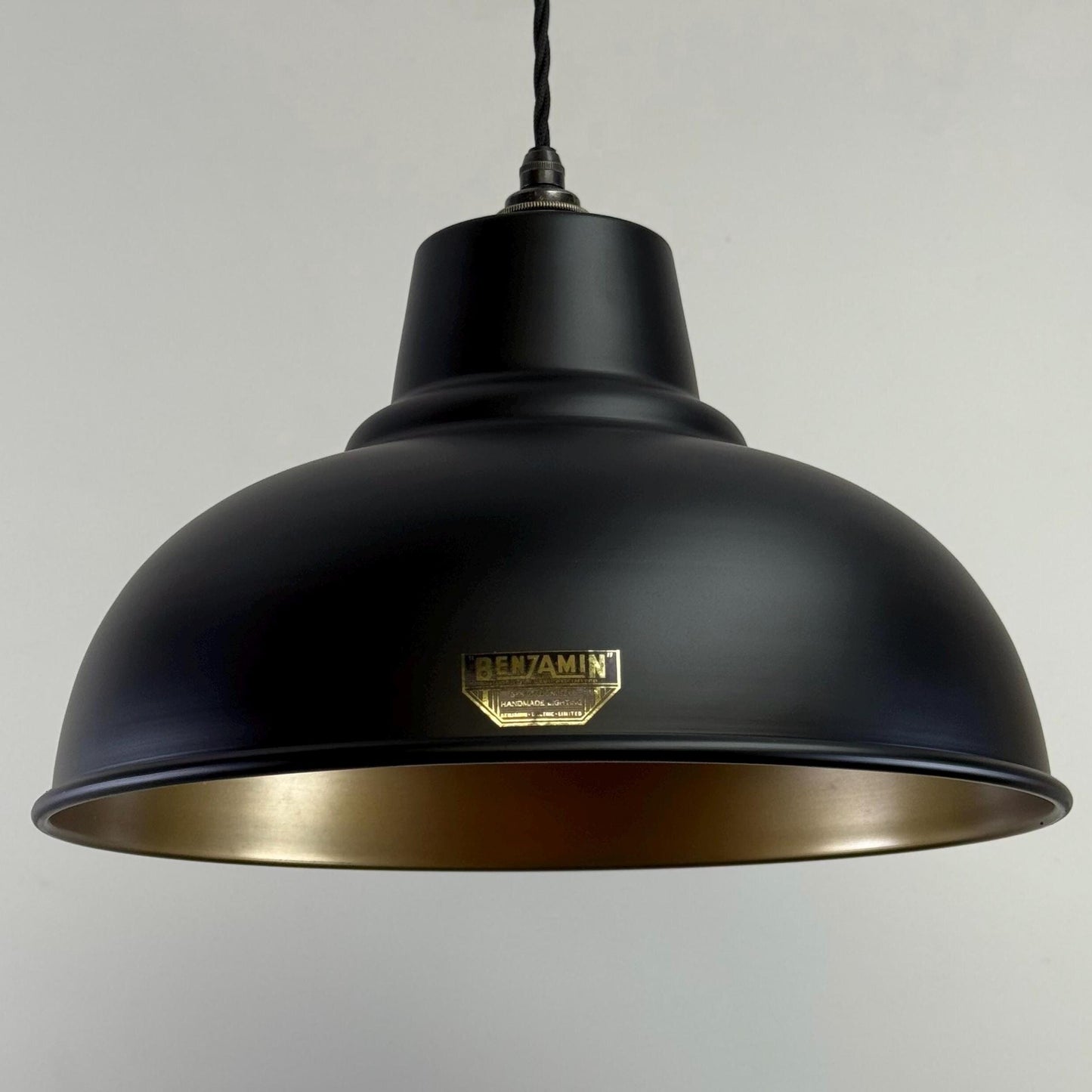 Salthouse XL ~ Matt Black & Antique Brass Dome Lampshade Pendant Ceiling Light ~ 14.5 Inch